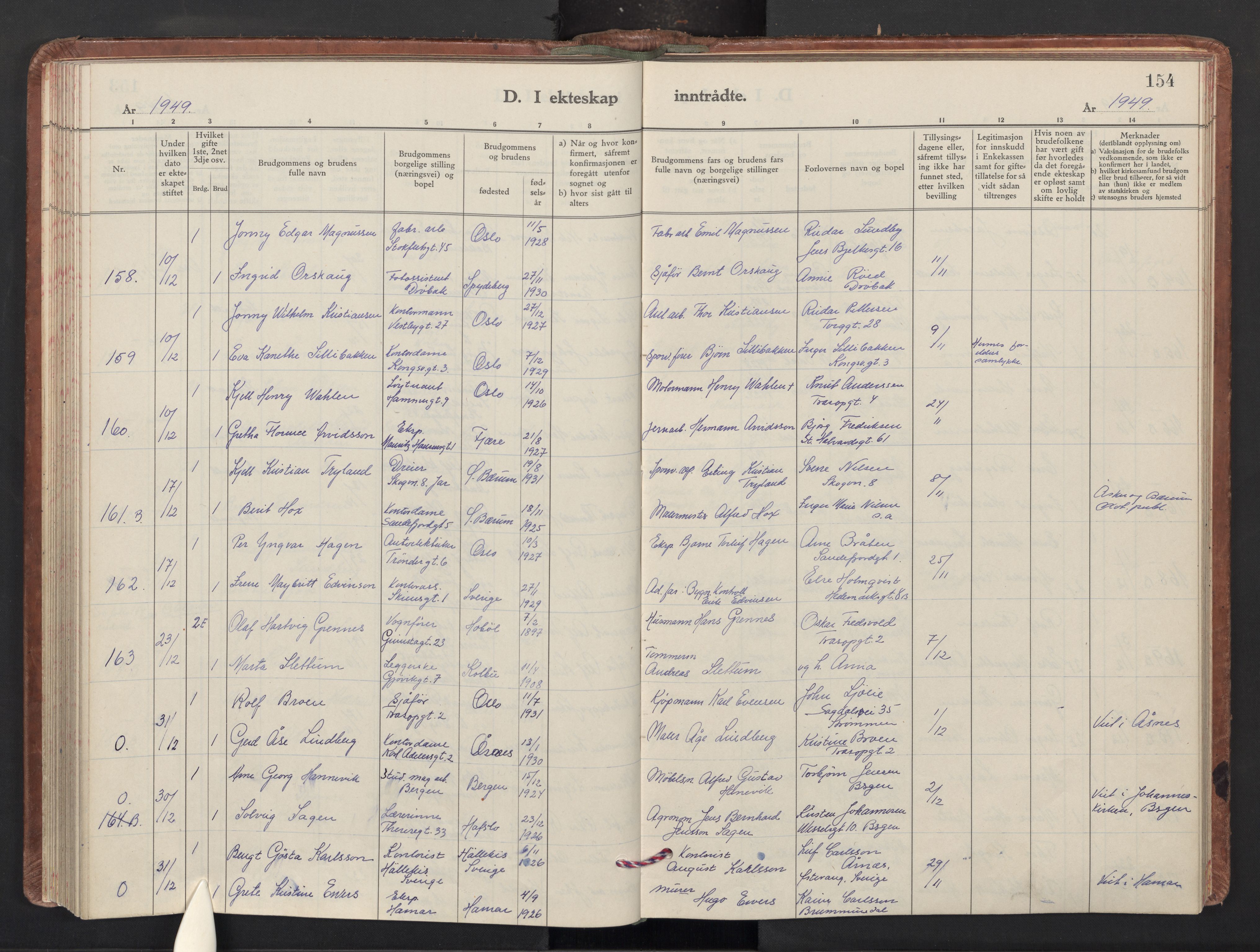 Sagene prestekontor Kirkebøker, AV/SAO-A-10796/F/L0019: Parish register (official) no. 19, 1939-1954, p. 154