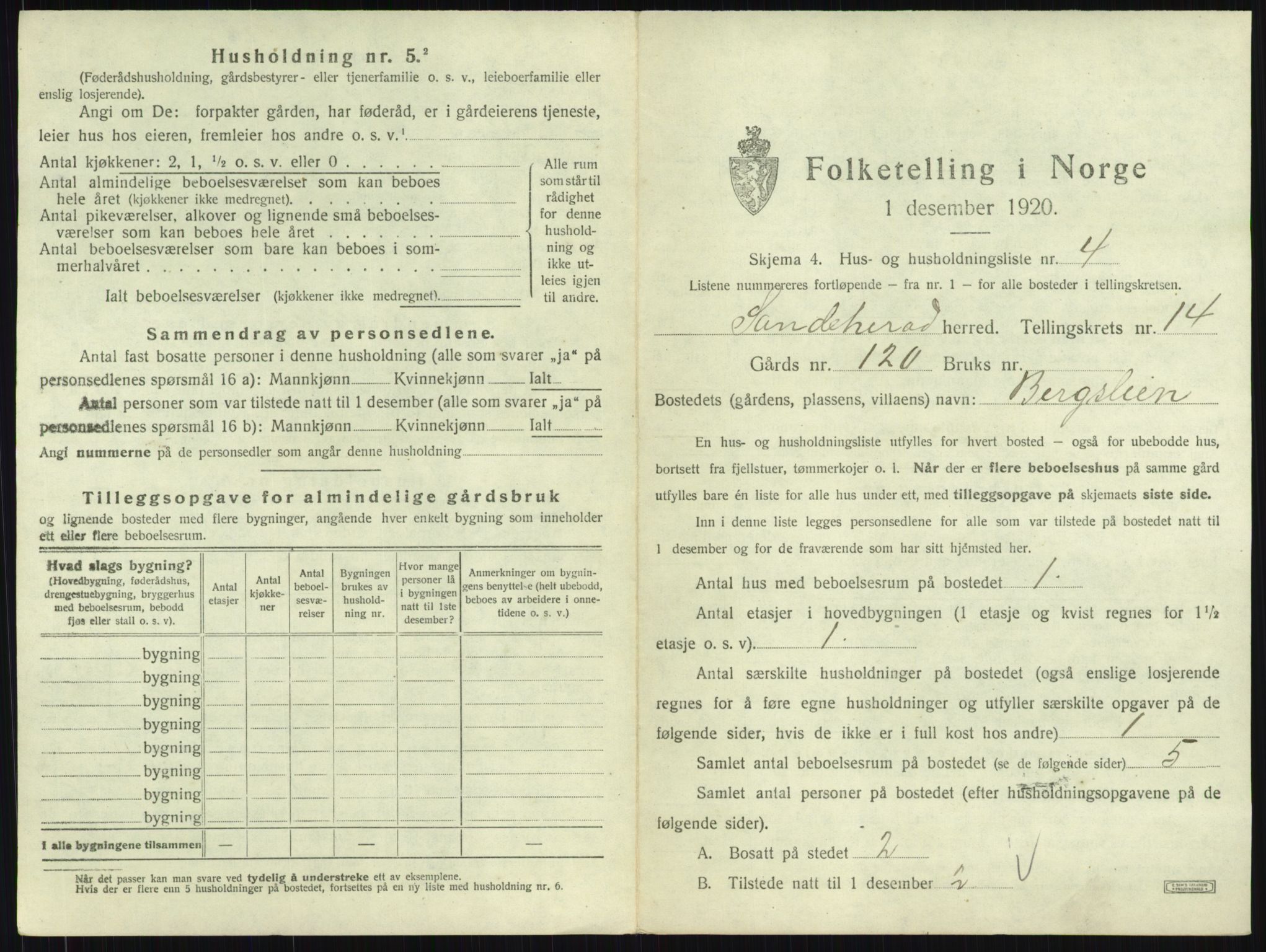 SAKO, 1920 census for Sandeherred, 1920, p. 2870