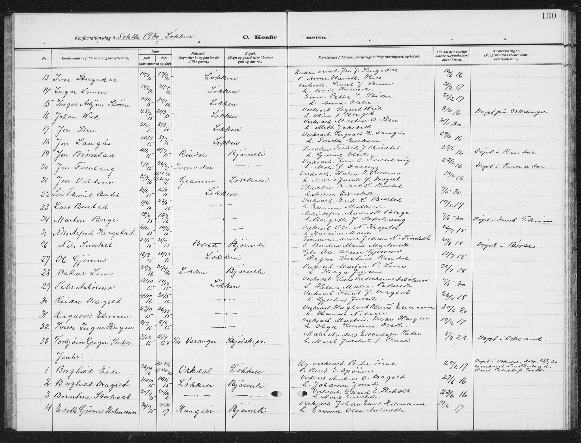 Ministerialprotokoller, klokkerbøker og fødselsregistre - Sør-Trøndelag, SAT/A-1456/672/L0866: Parish register (copy) no. 672C05, 1929-1939, p. 130