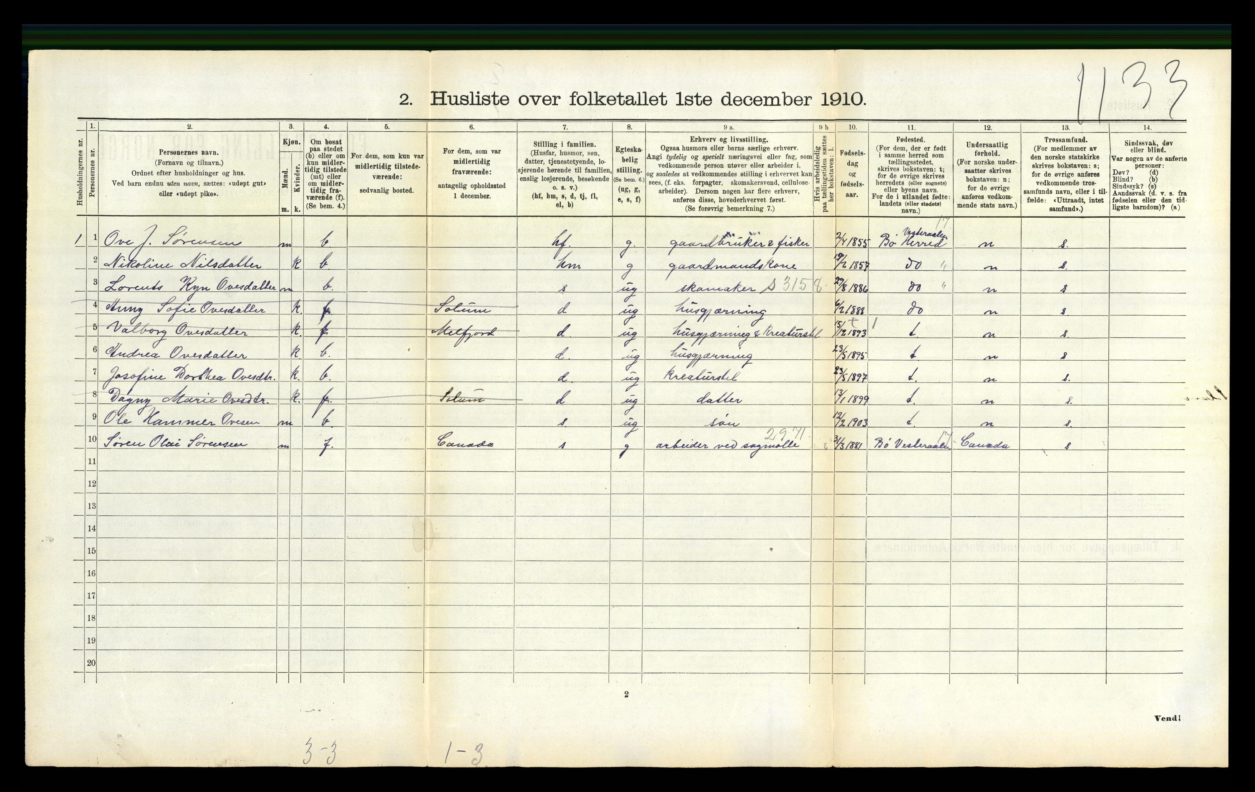 RA, 1910 census for Hadsel, 1910, p. 2210