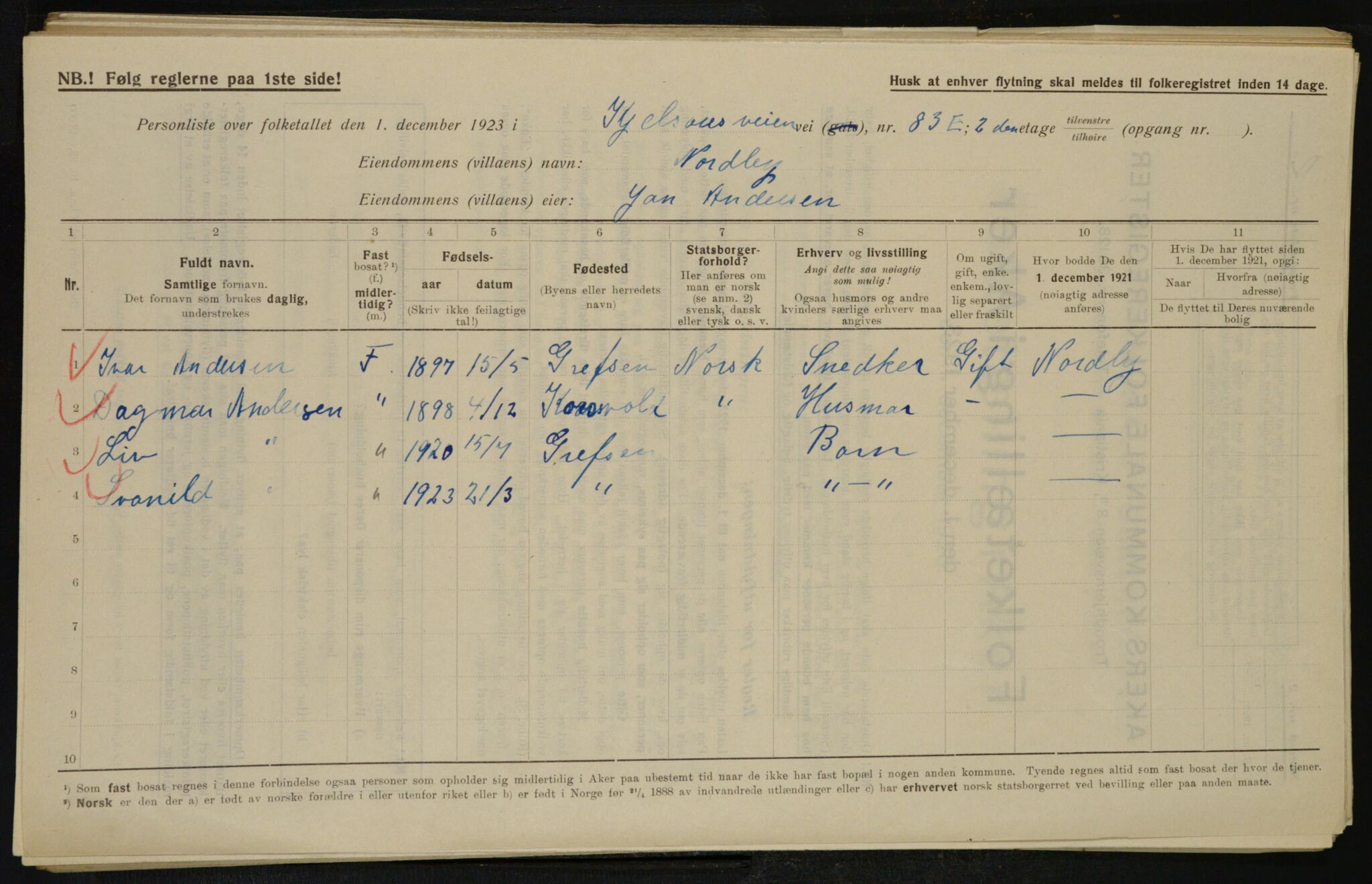 , Municipal Census 1923 for Aker, 1923, p. 13547