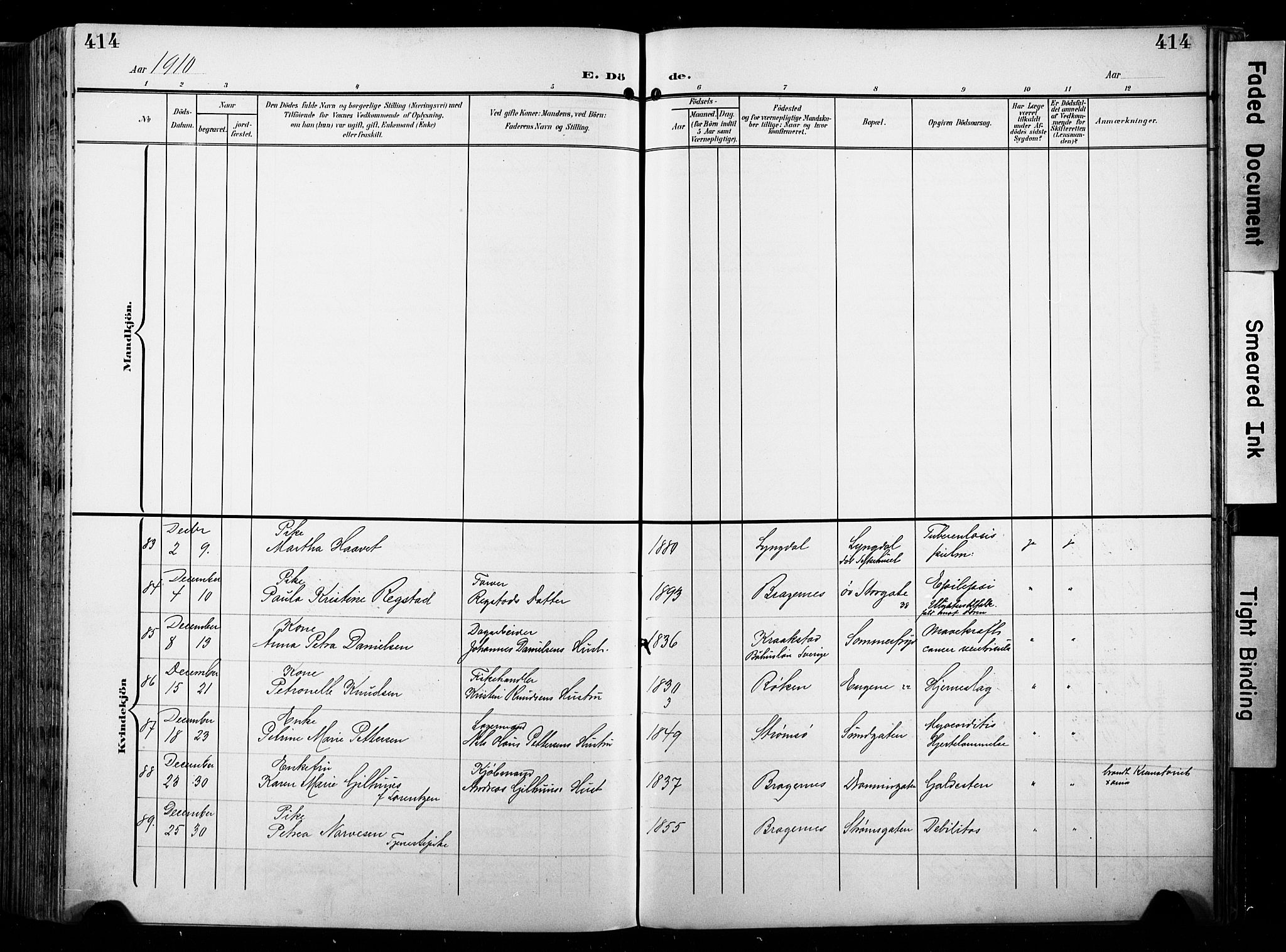 Bragernes kirkebøker, SAKO/A-6/F/Fb/L0009: Parish register (official) no. II 9, 1902-1911, p. 414