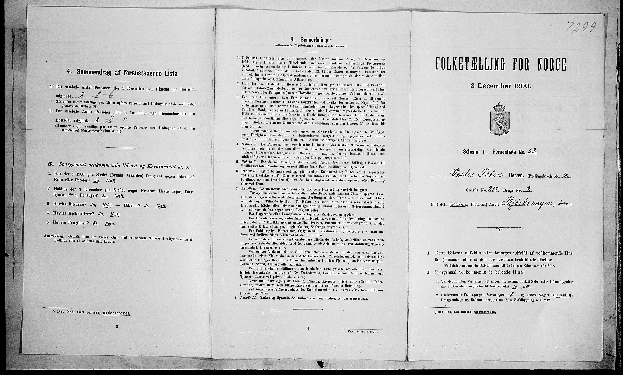 SAH, 1900 census for Vestre Toten, 1900, p. 1860