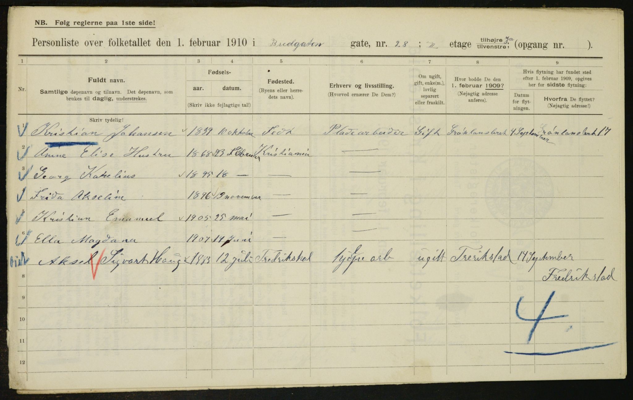 OBA, Municipal Census 1910 for Kristiania, 1910, p. 8336