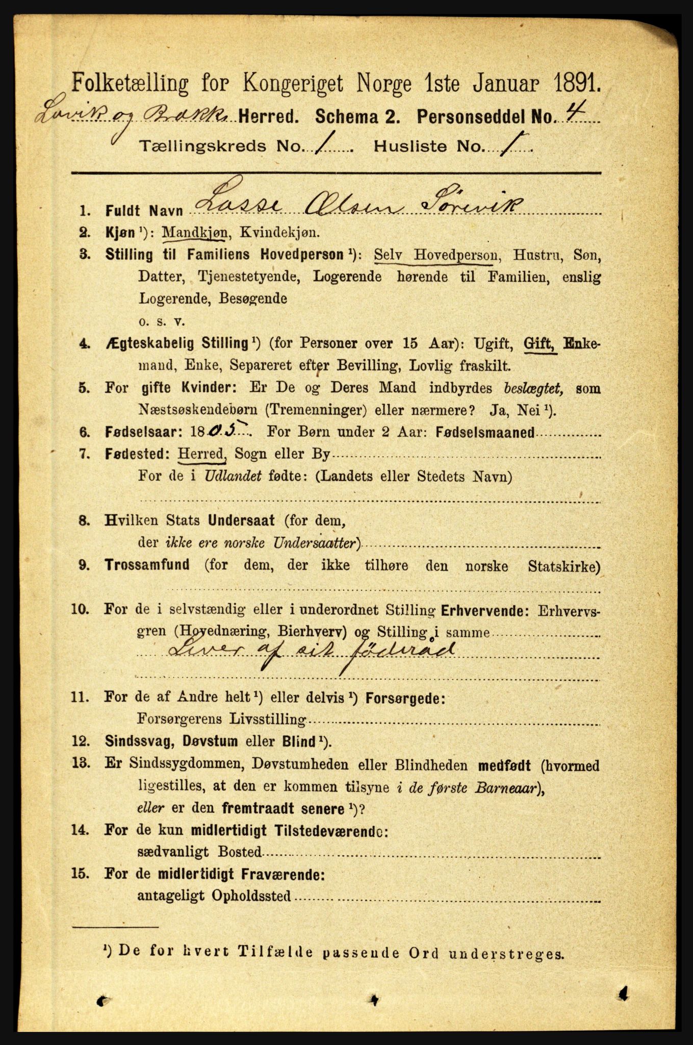 RA, 1891 census for 1415 Lavik og Brekke, 1891, p. 70