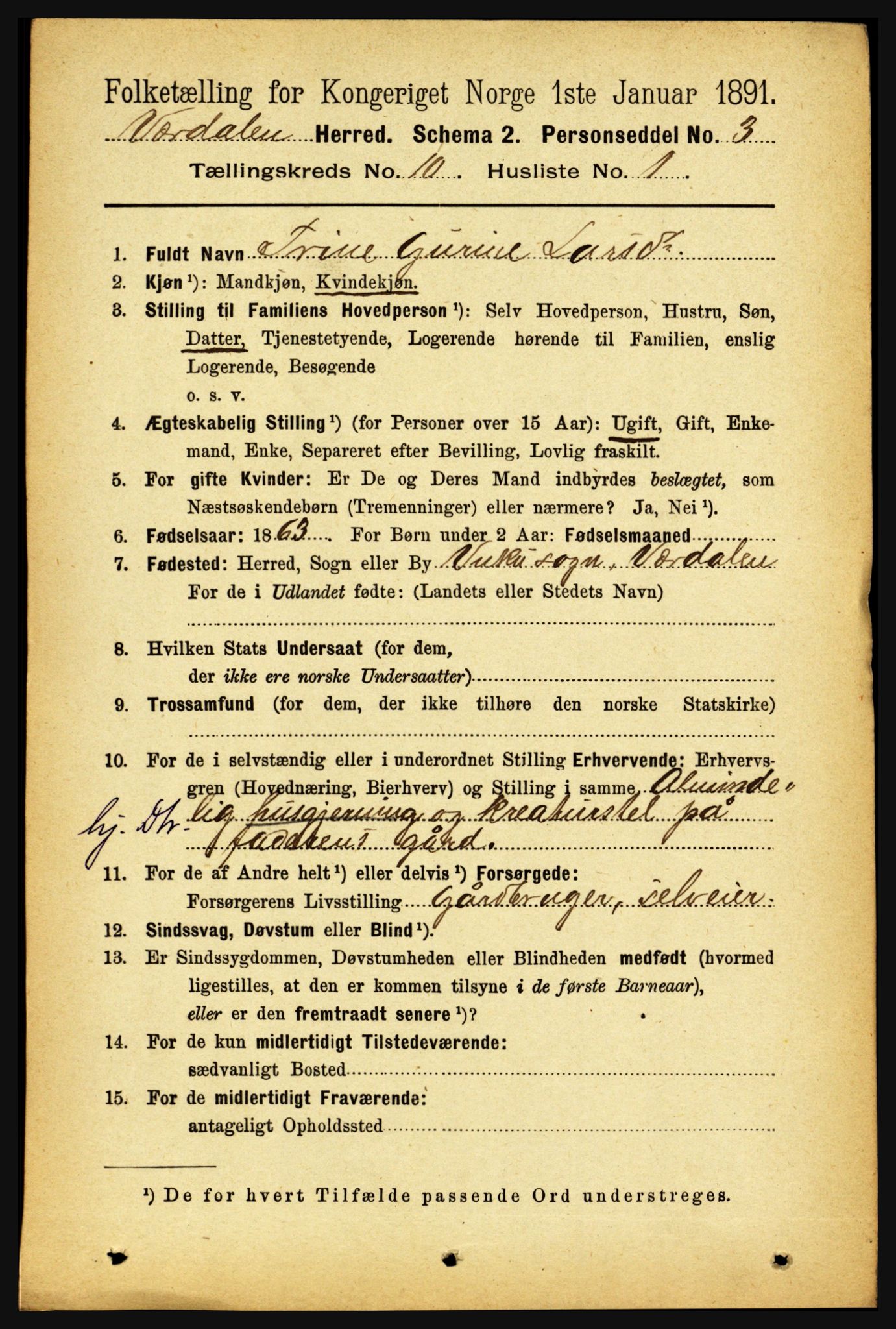 RA, 1891 census for 1721 Verdal, 1891, p. 5590