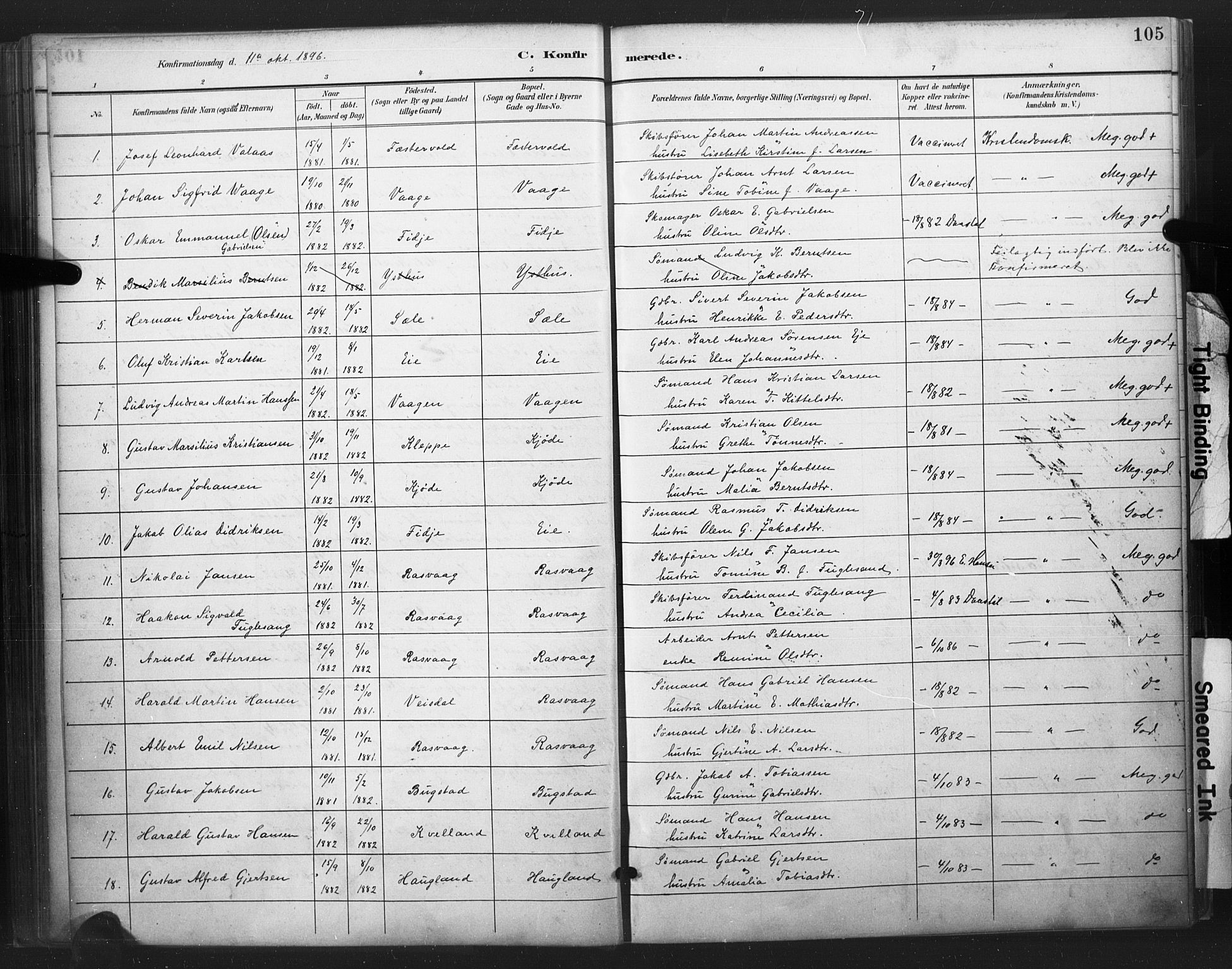 Flekkefjord sokneprestkontor, AV/SAK-1111-0012/F/Fa/Fab/L0006: Parish register (official) no. A 6, 1886-1901, p. 105