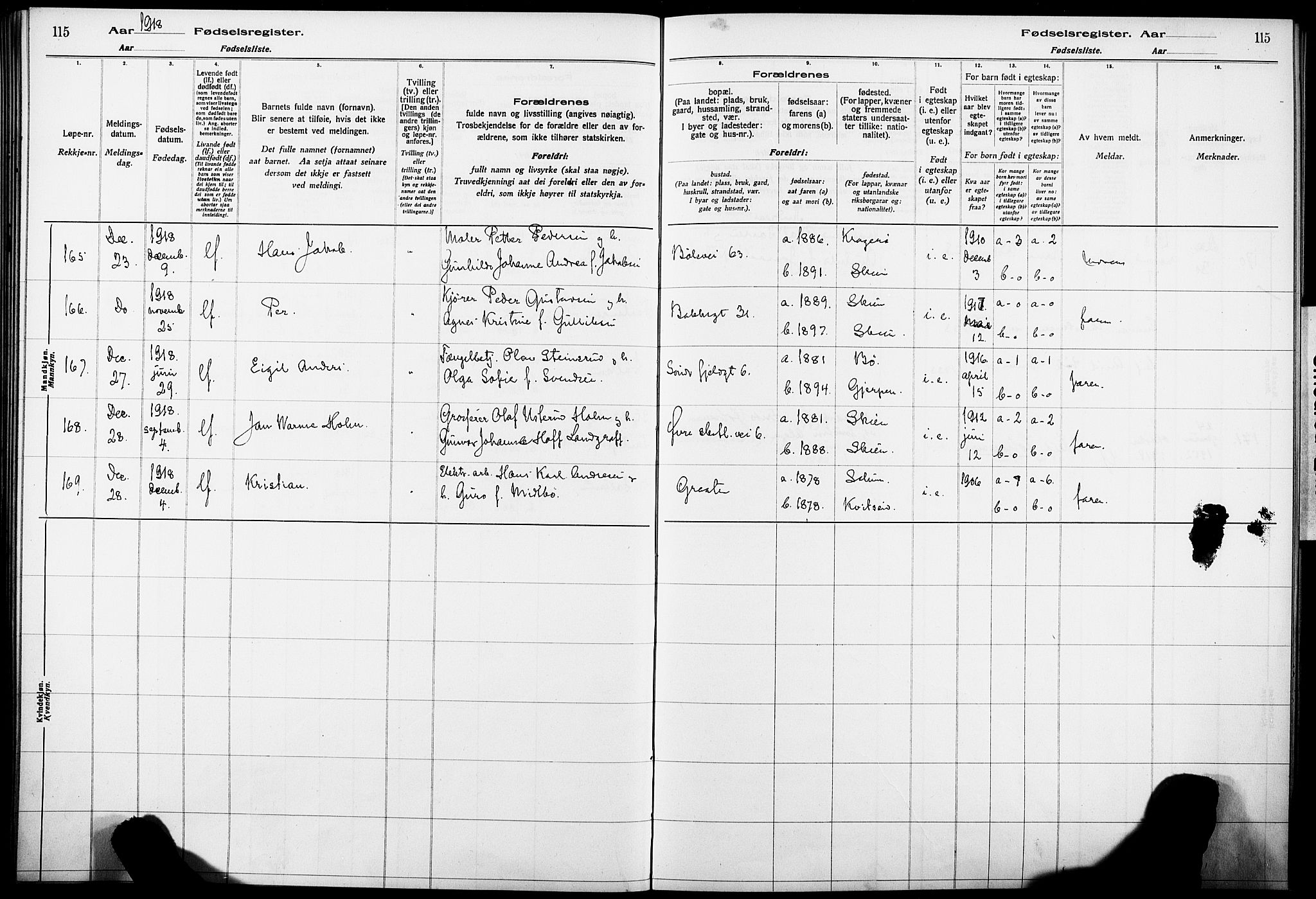 Skien kirkebøker, AV/SAKO-A-302/J/Ja/L0001: Birth register no. 1, 1916-1920, p. 115