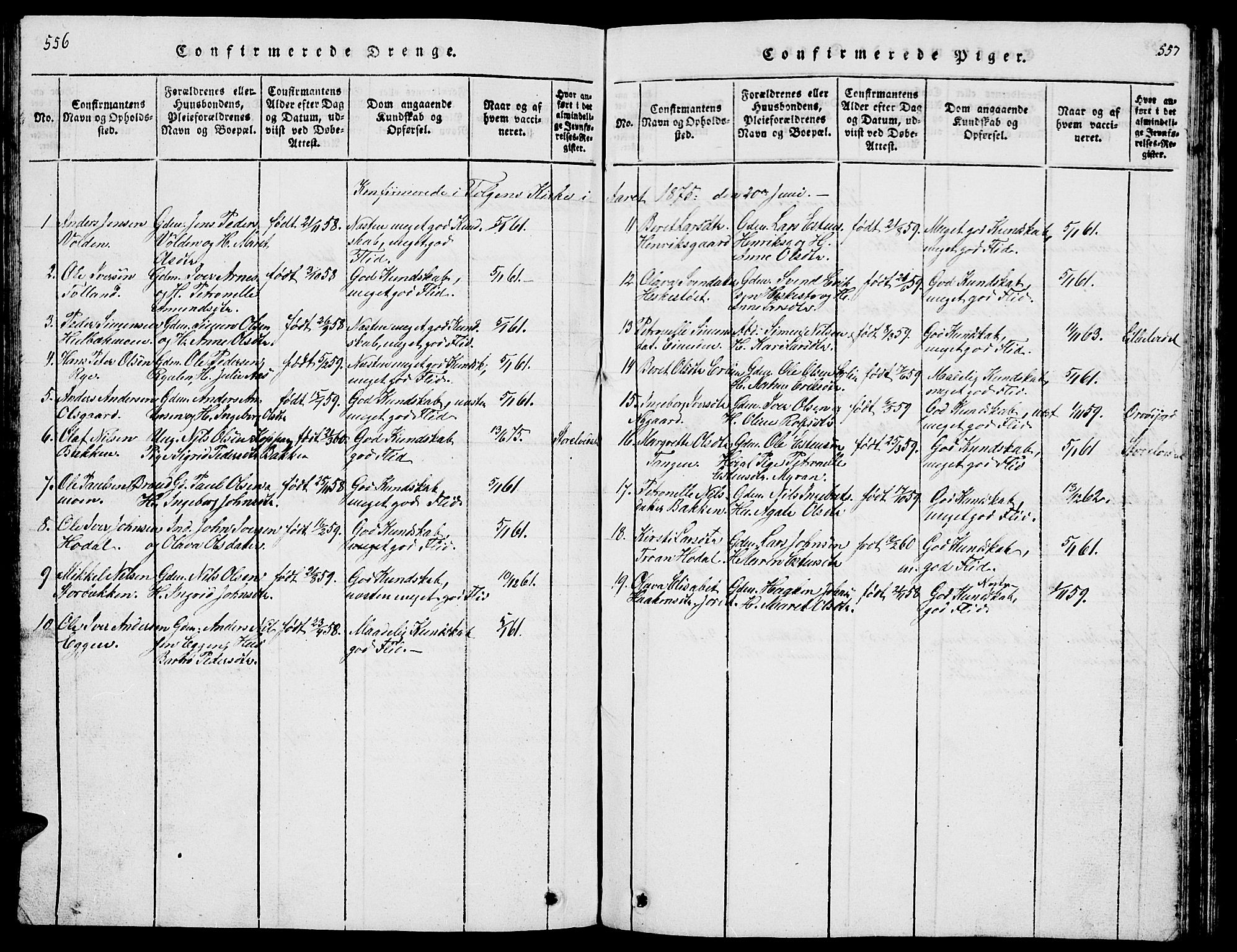 Tolga prestekontor, AV/SAH-PREST-062/L/L0001: Parish register (copy) no. 1, 1814-1877, p. 556-557