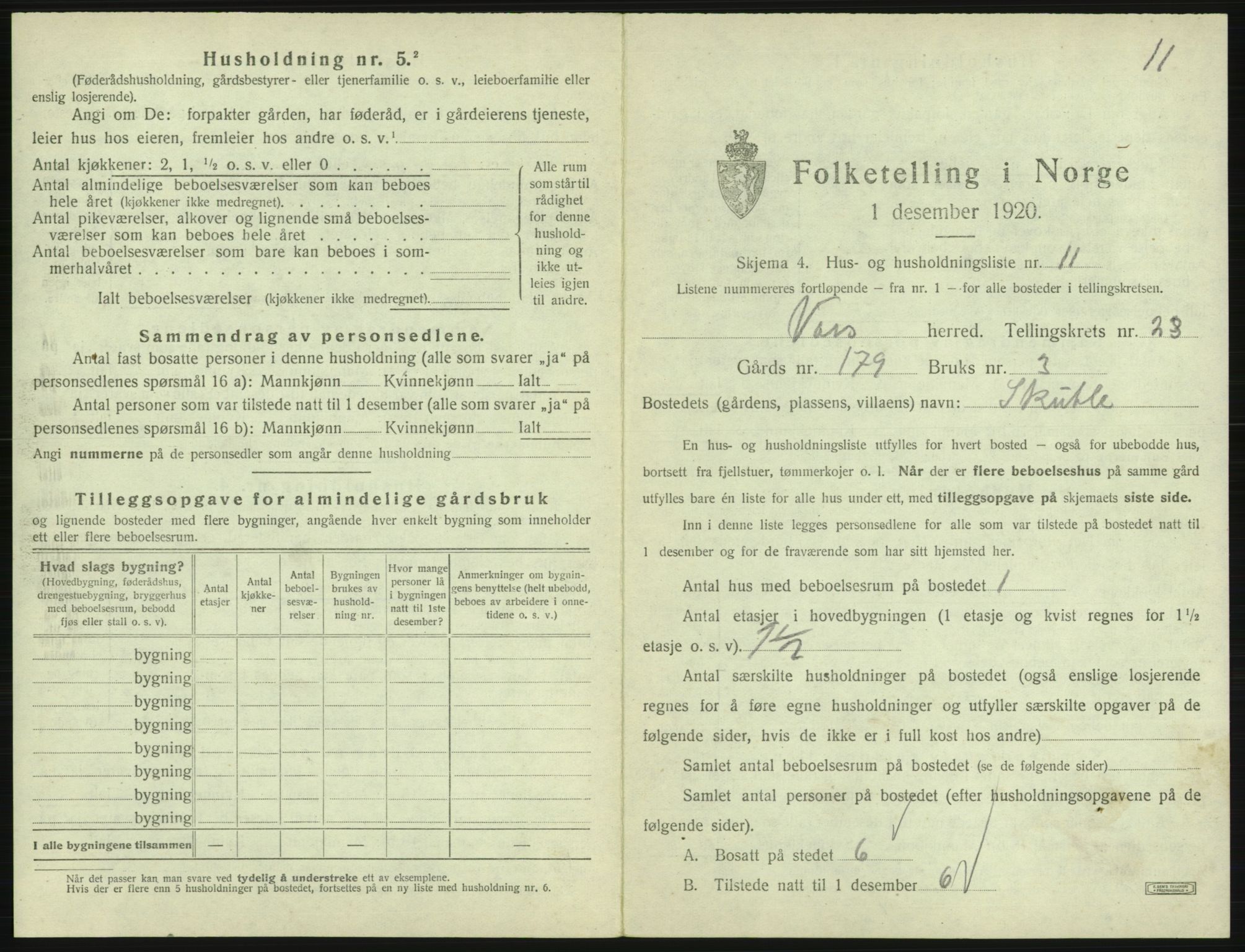 SAB, 1920 census for Voss, 1920, p. 2033