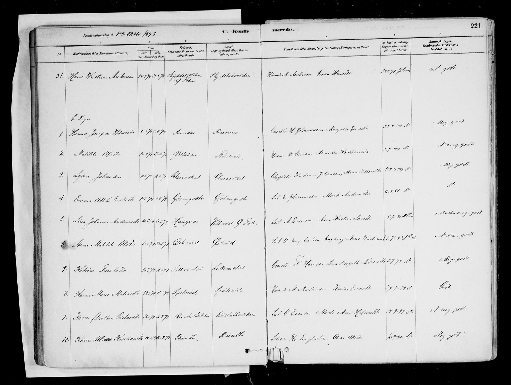 Hurdal prestekontor Kirkebøker, AV/SAO-A-10889/F/Fa/L0007: Parish register (official) no. I 7, 1878-1906, p. 221