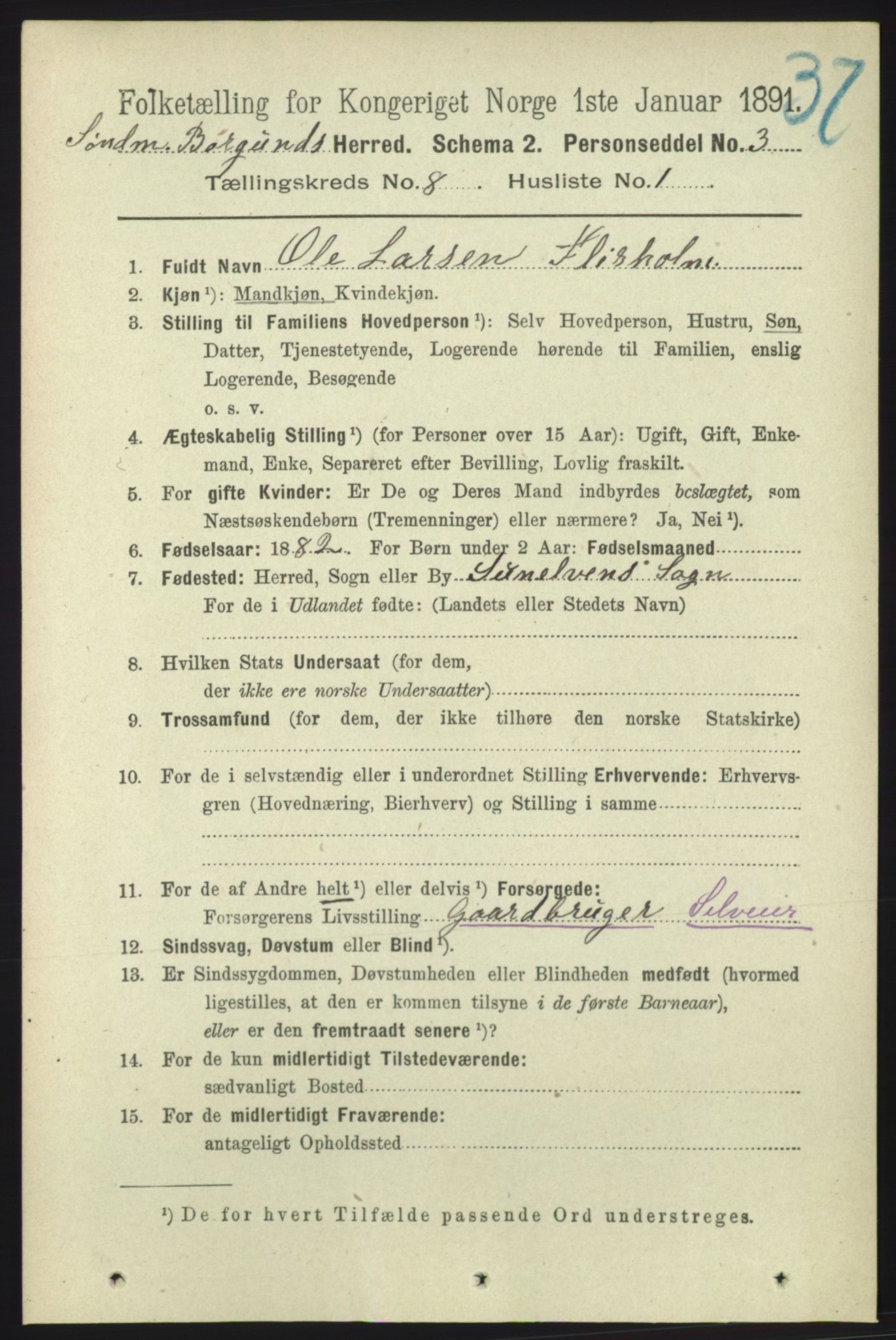 RA, 1891 census for 1531 Borgund, 1891, p. 2126