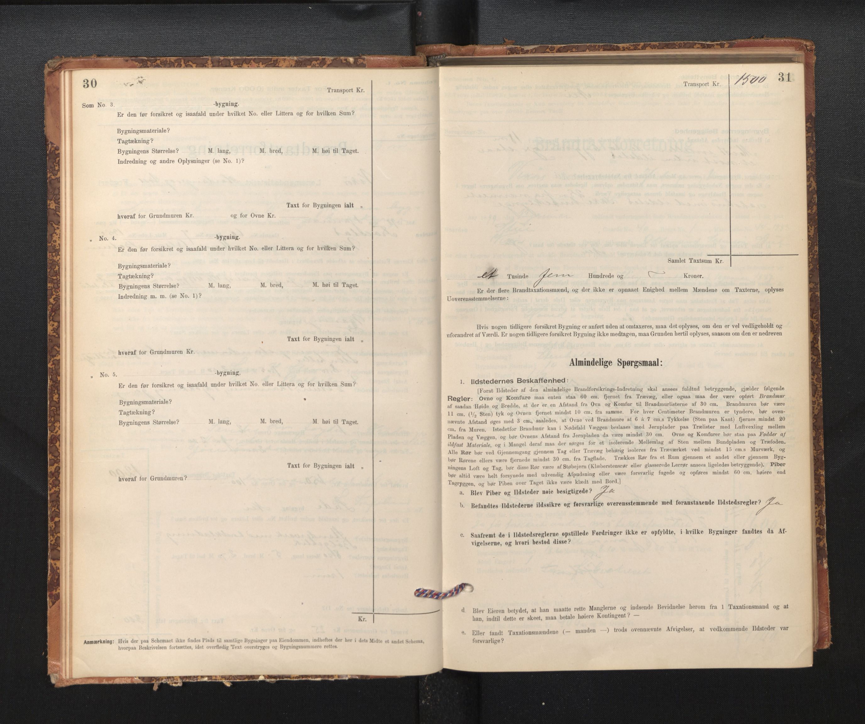Lensmannen i Kvam, SAB/A-33201/0012/L0005: Branntakstprotokoll, skjematakst, 1894-1913, p. 30-31