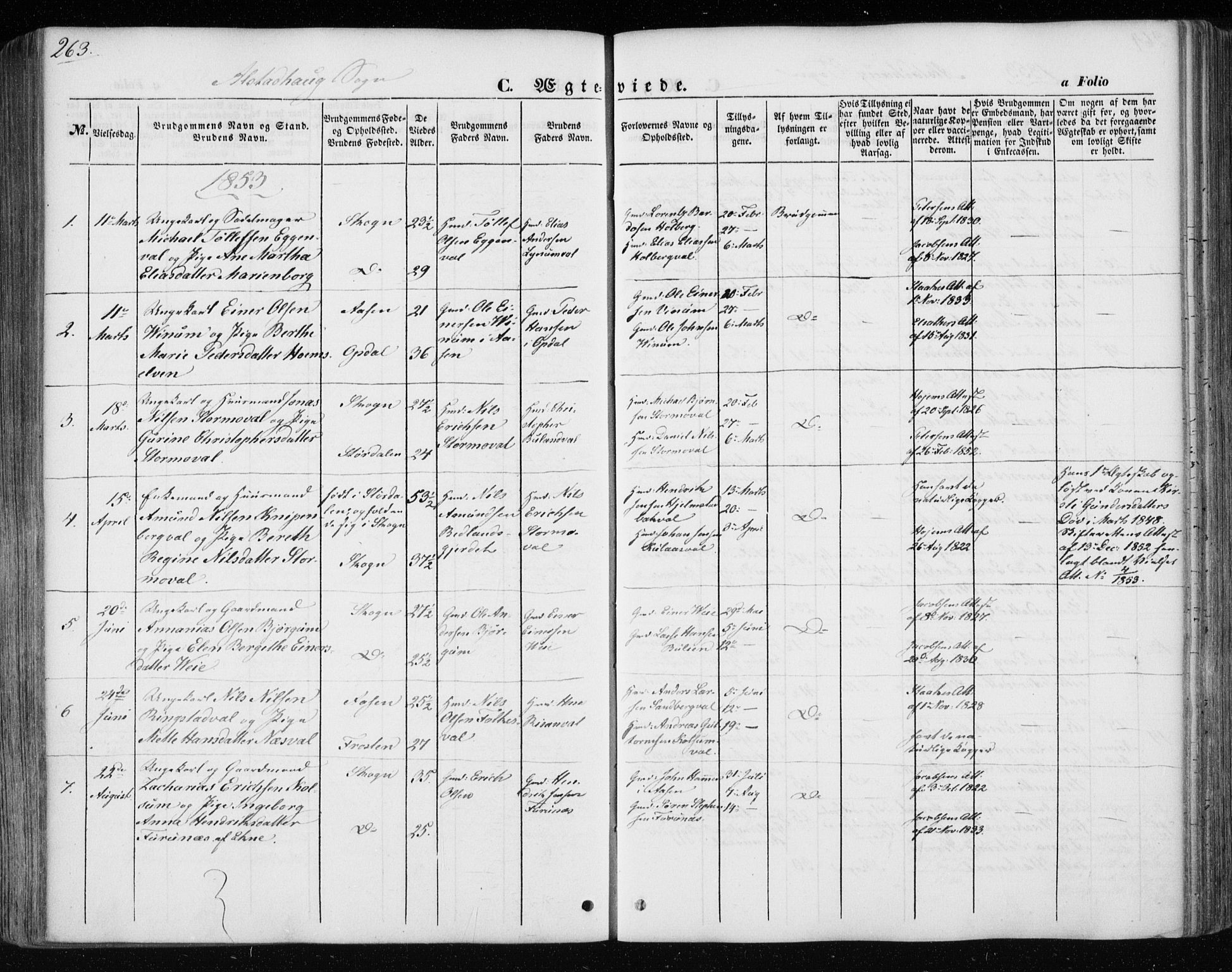 Ministerialprotokoller, klokkerbøker og fødselsregistre - Nord-Trøndelag, SAT/A-1458/717/L0154: Parish register (official) no. 717A07 /1, 1850-1862, p. 263