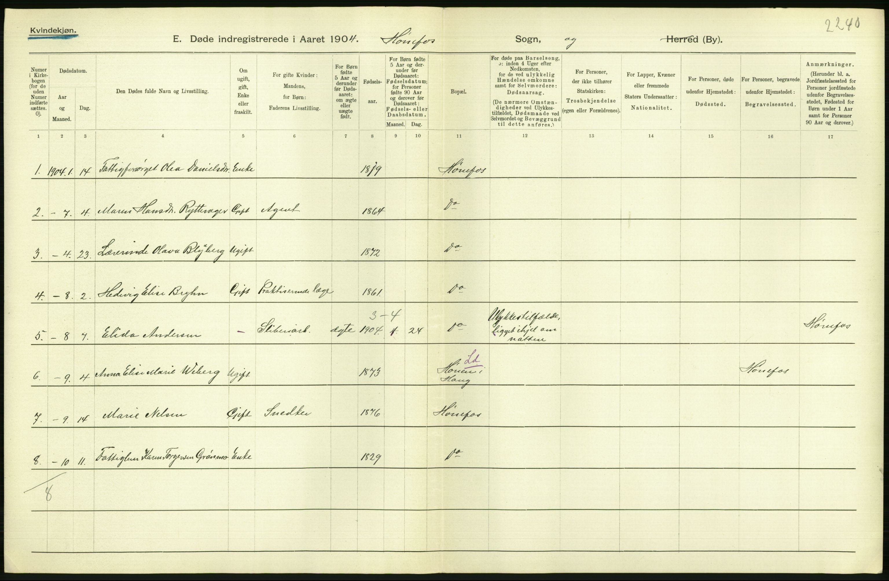 Statistisk sentralbyrå, Sosiodemografiske emner, Befolkning, AV/RA-S-2228/D/Df/Dfa/Dfab/L0007: Buskerud amt: Fødte, gifte, døde, 1904, p. 668