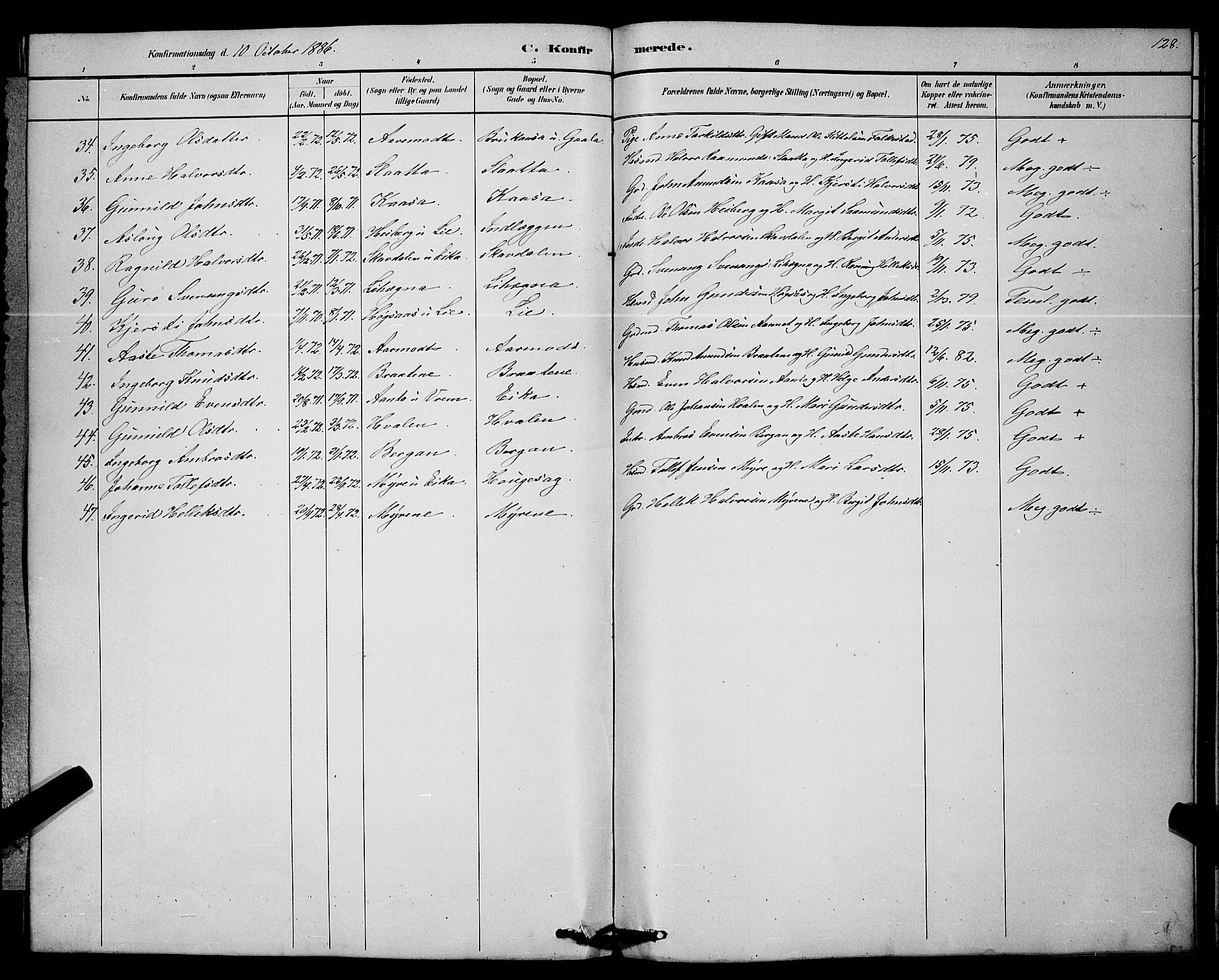 Bø kirkebøker, SAKO/A-257/G/Ga/L0005: Parish register (copy) no. 5, 1883-1897, p. 128