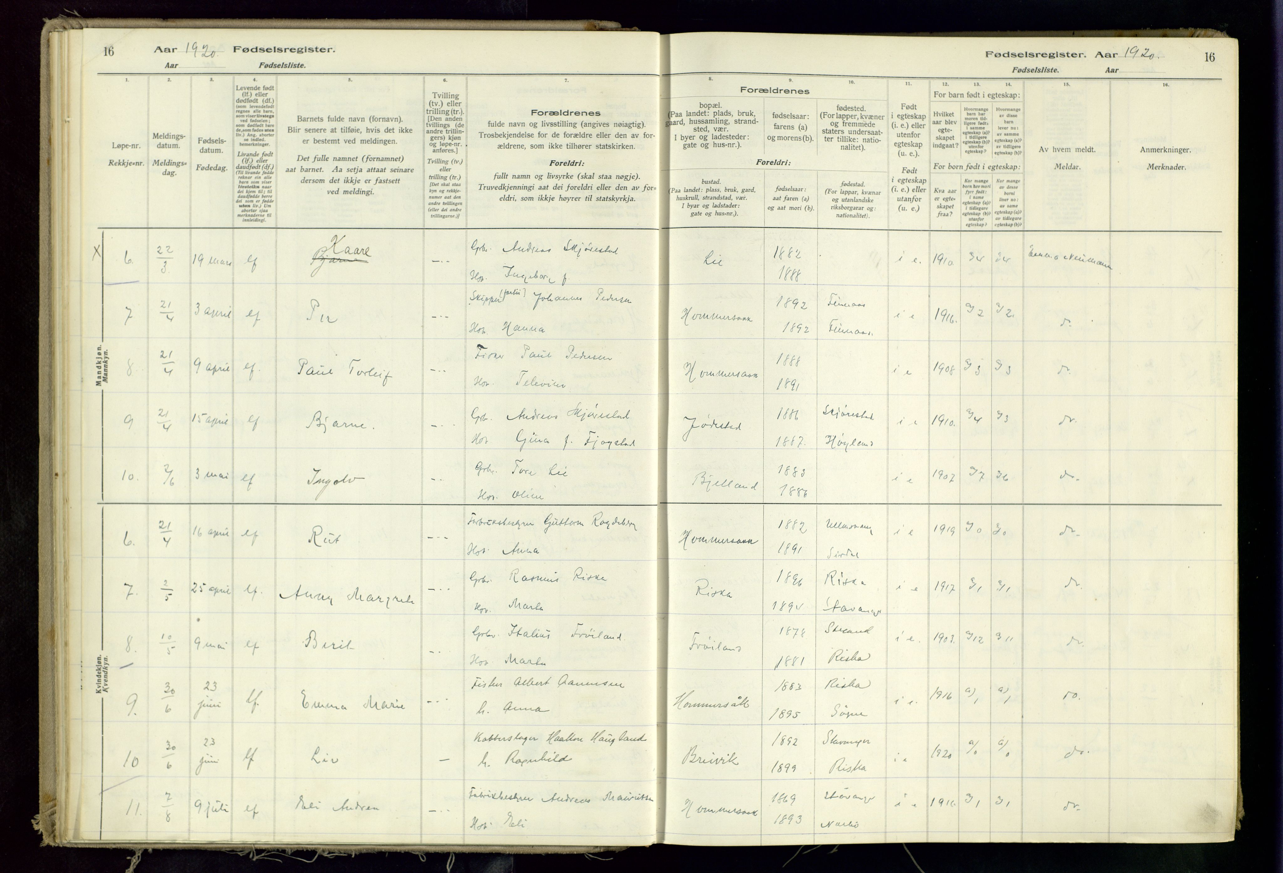 Hetland sokneprestkontor, AV/SAST-A-101826/70/704BA/L0002: Birth register no. 2, 1916-1968, p. 16