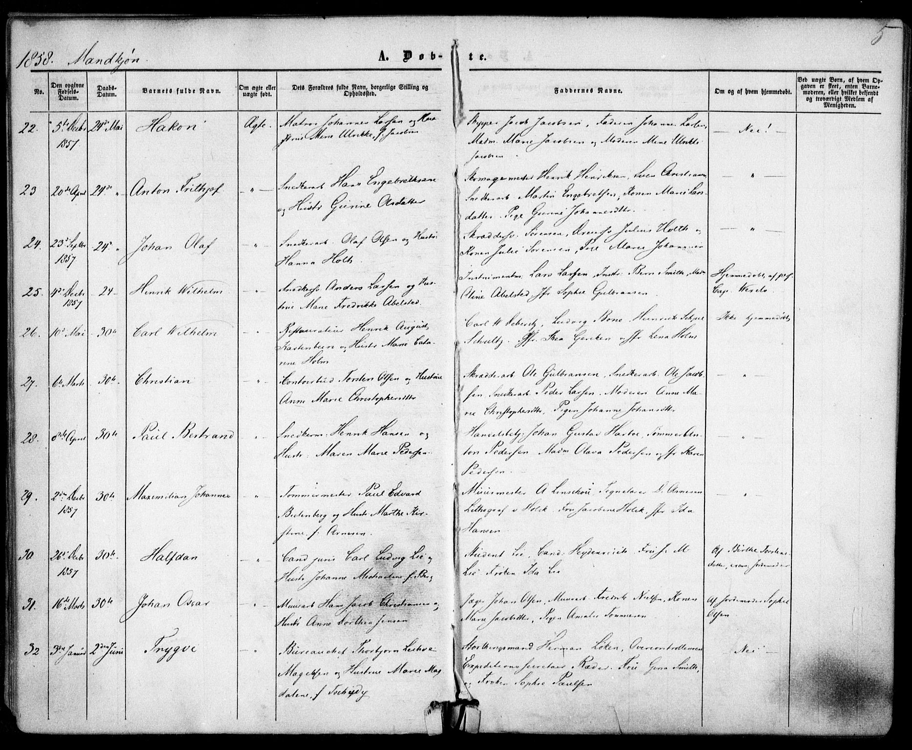 Trefoldighet prestekontor Kirkebøker, AV/SAO-A-10882/F/Fa/L0001: Parish register (official) no. I 1, 1858-1863, p. 5