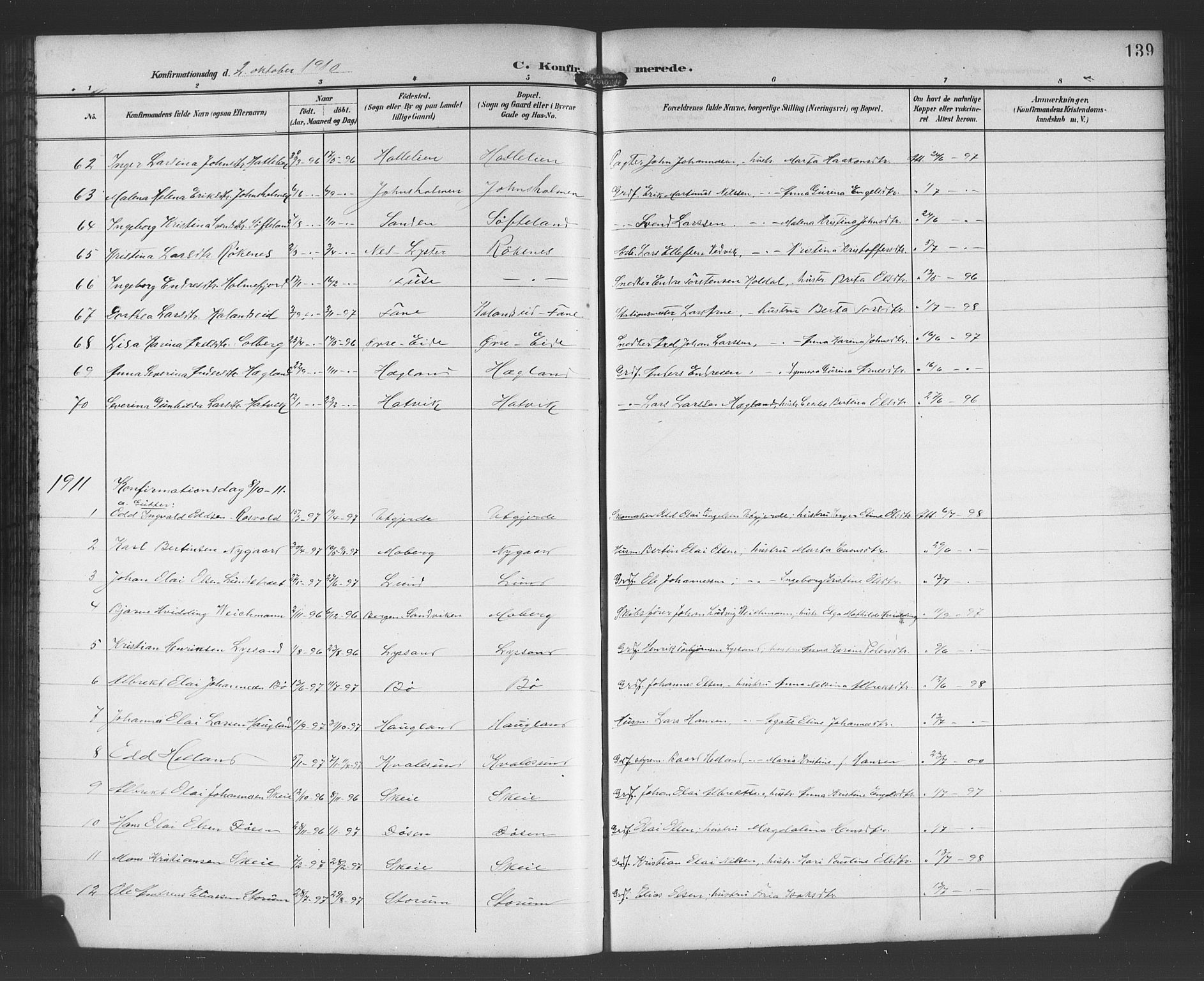 Os sokneprestembete, SAB/A-99929: Parish register (copy) no. A 3, 1897-1913, p. 139