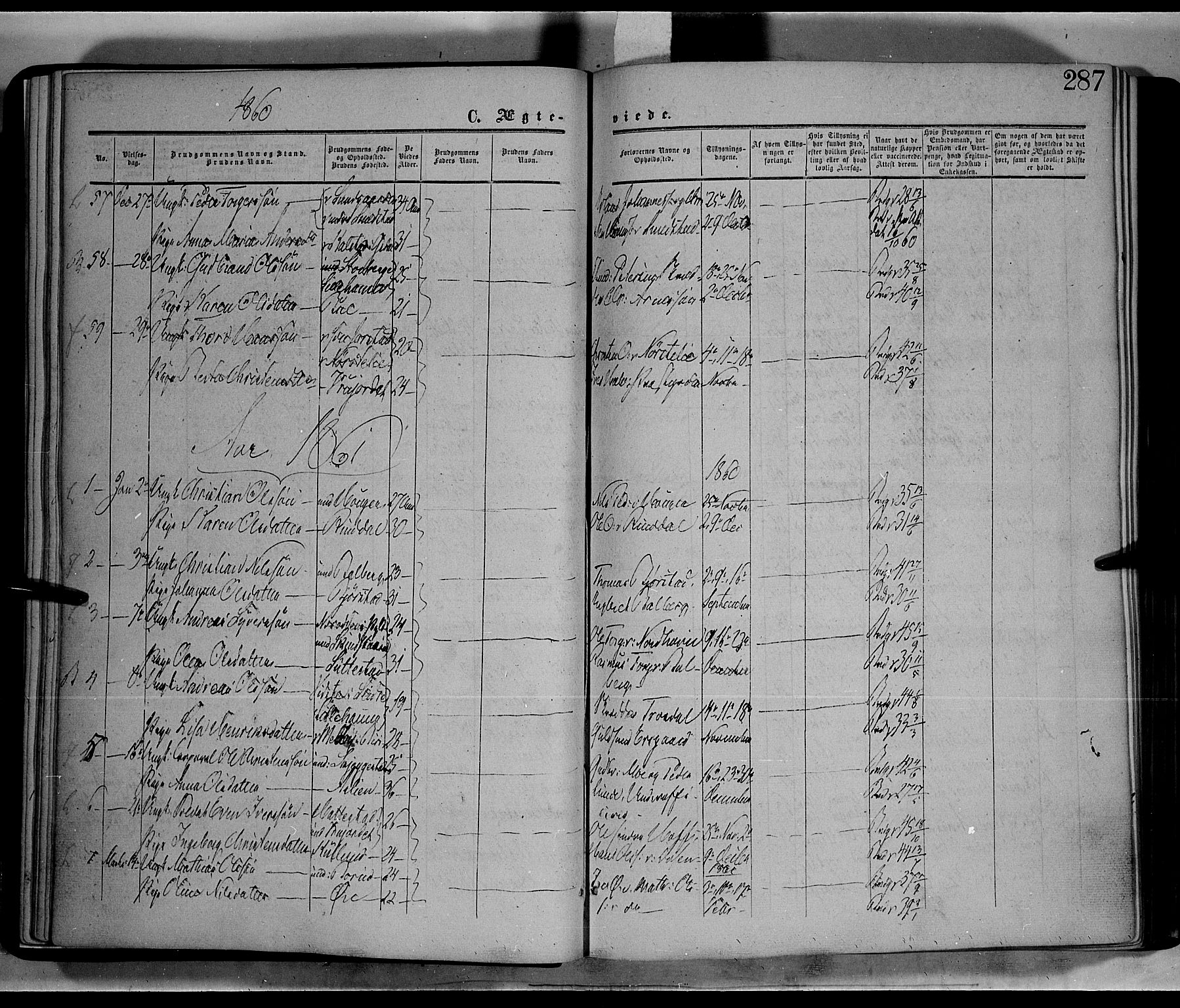 Fåberg prestekontor, AV/SAH-PREST-086/H/Ha/Haa/L0006: Parish register (official) no. 6B, 1855-1867, p. 287
