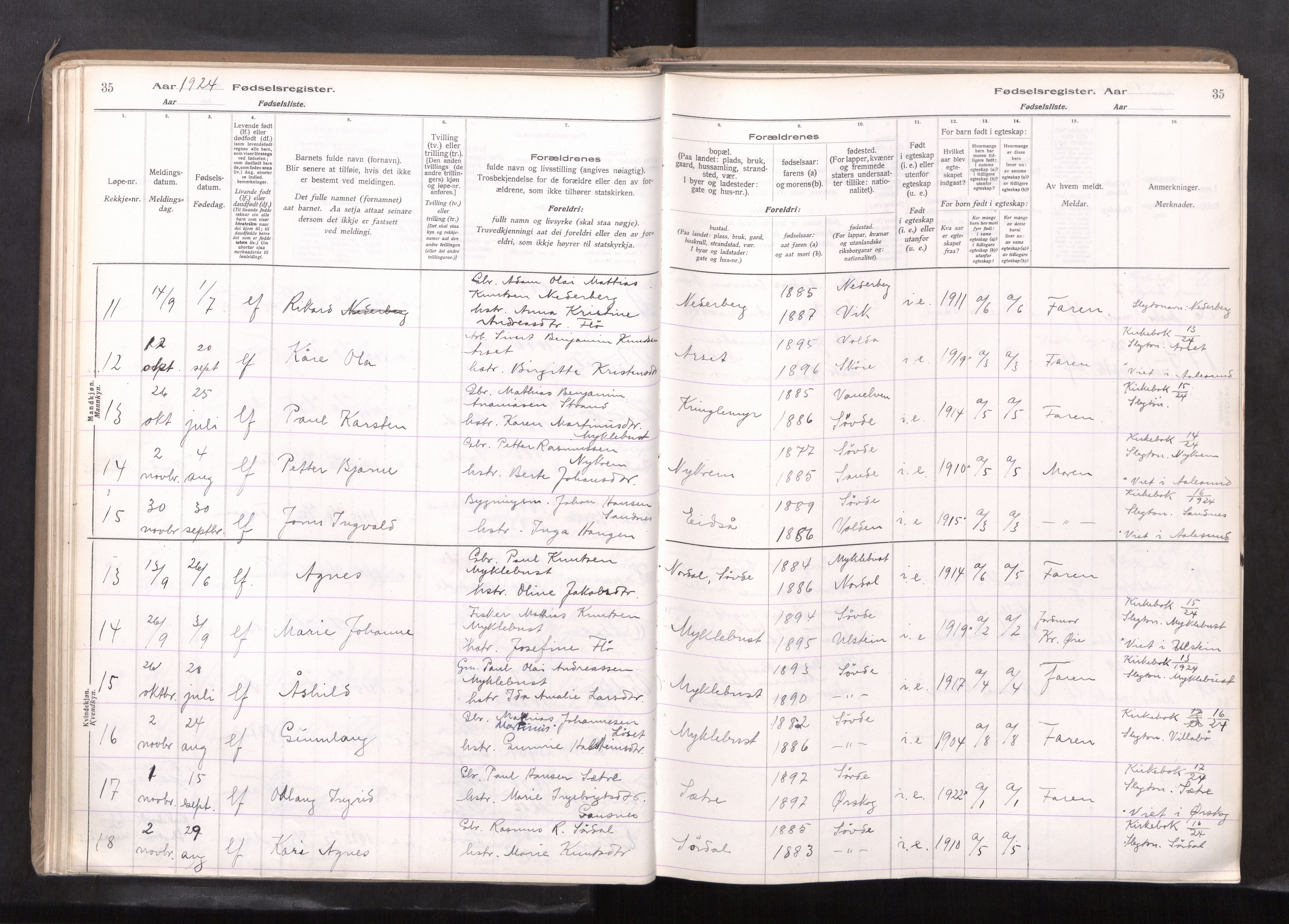 Ministerialprotokoller, klokkerbøker og fødselsregistre - Møre og Romsdal, AV/SAT-A-1454/502/L0031: Birth register no. 502---, 1916-1968, p. 35