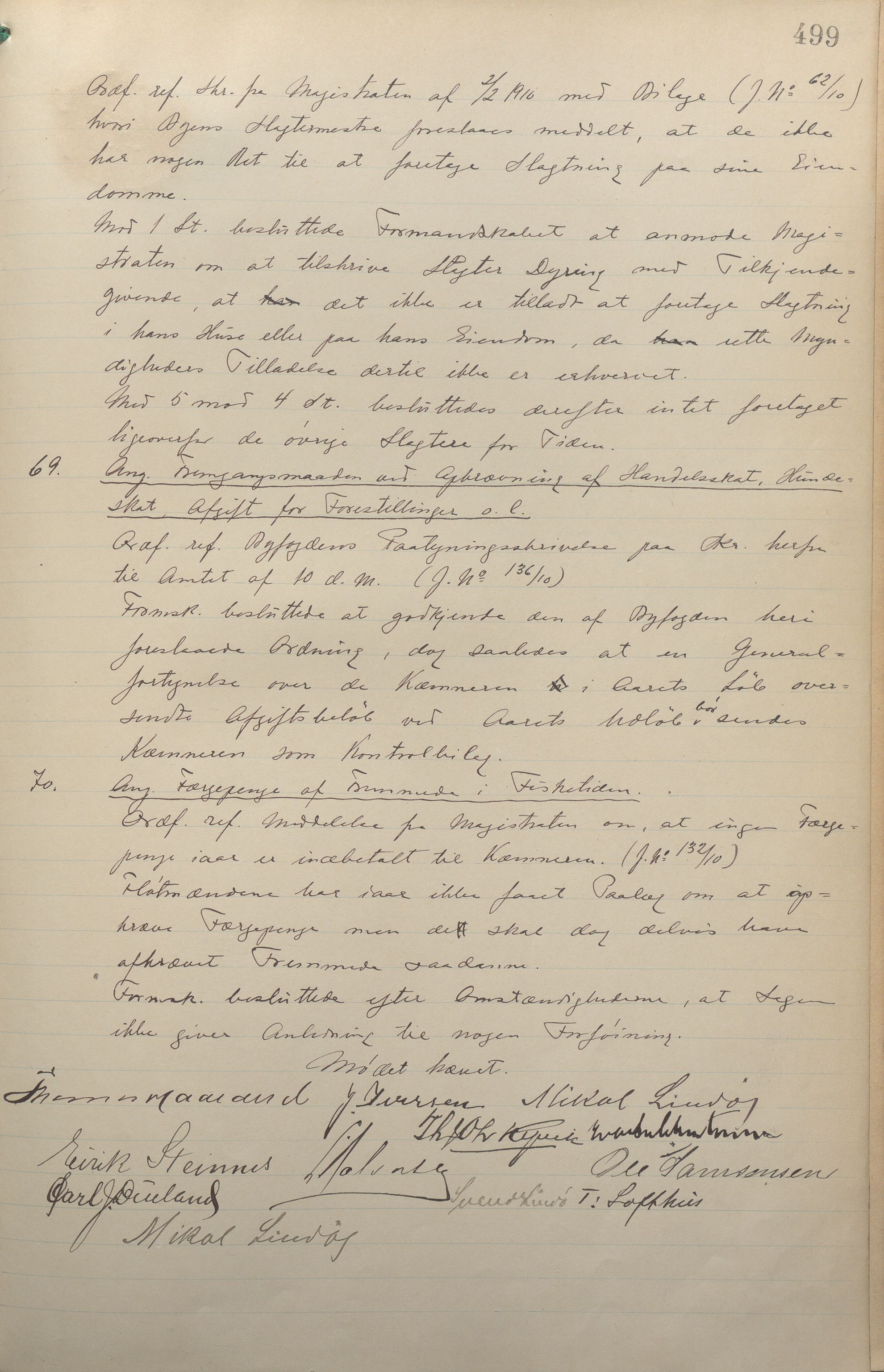 Haugesund kommune - Formannskapet, IKAR/X-0001/A/L0009: Møtebok, 1906-1910, p. 499