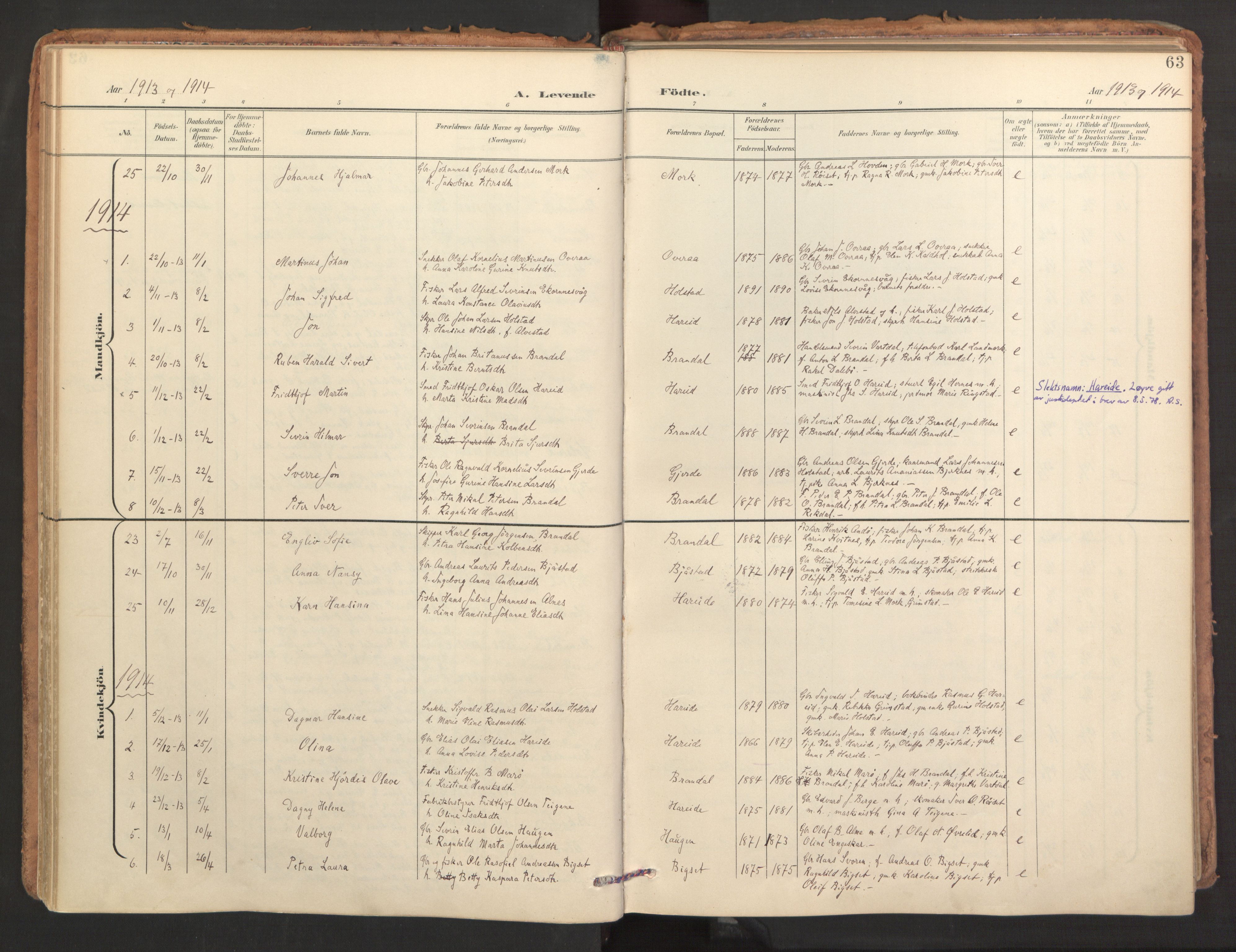 Ministerialprotokoller, klokkerbøker og fødselsregistre - Møre og Romsdal, SAT/A-1454/510/L0123: Parish register (official) no. 510A03, 1898-1922, p. 63