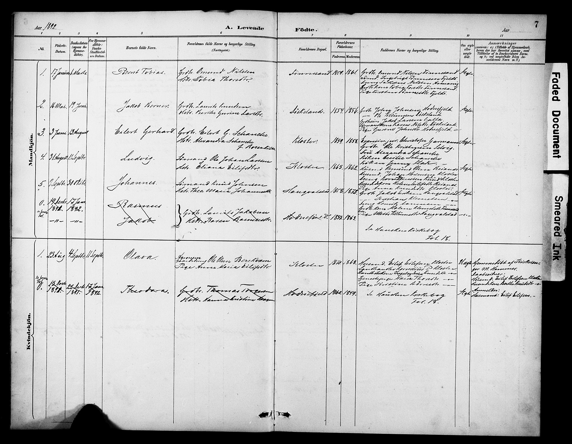 Rennesøy sokneprestkontor, SAST/A -101827/H/Ha/Haa/L0014: Parish register (official) no. A 14, 1890-1908, p. 7