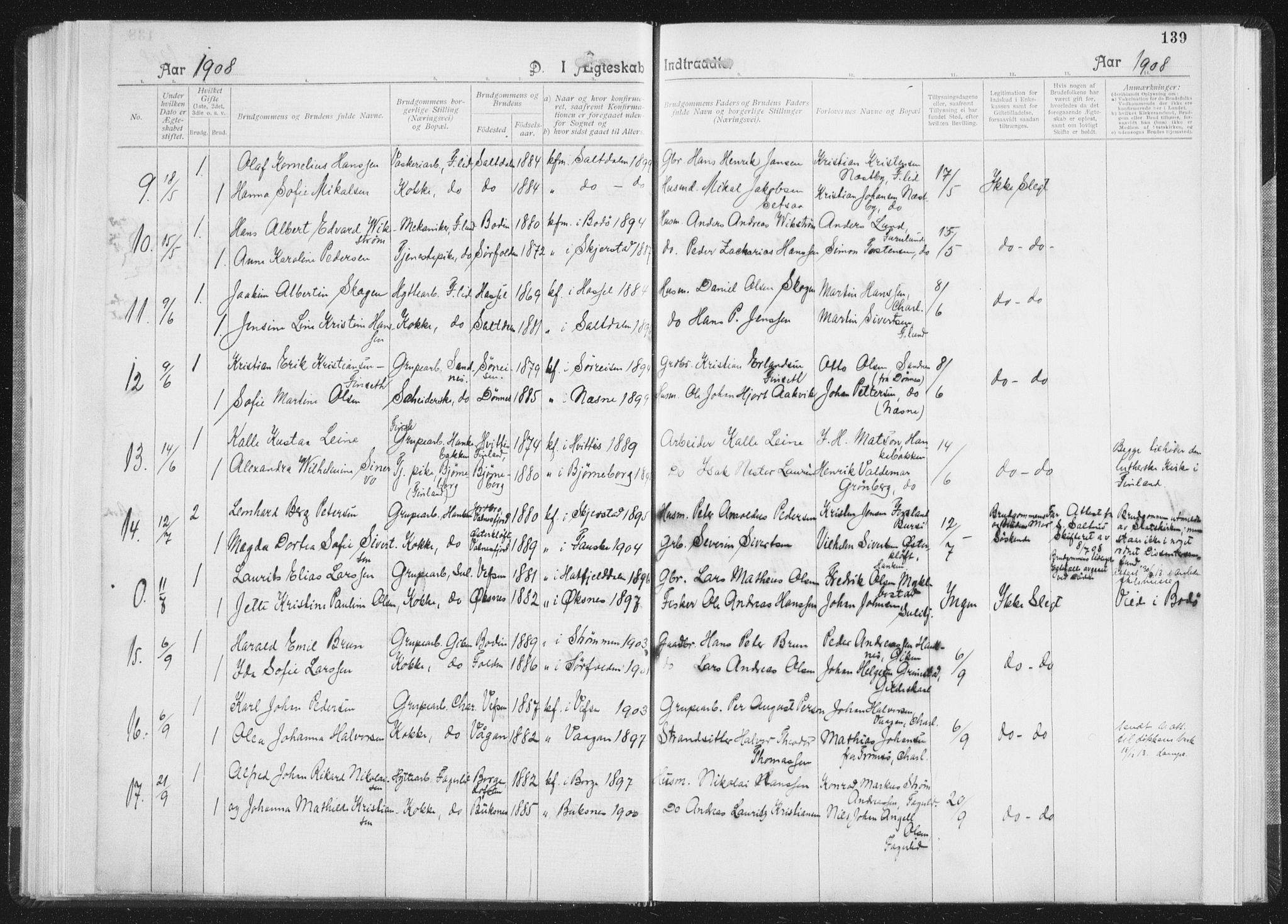 Ministerialprotokoller, klokkerbøker og fødselsregistre - Nordland, SAT/A-1459/850/L0711: Curate's parish register no. 850B01, 1902-1915, p. 139