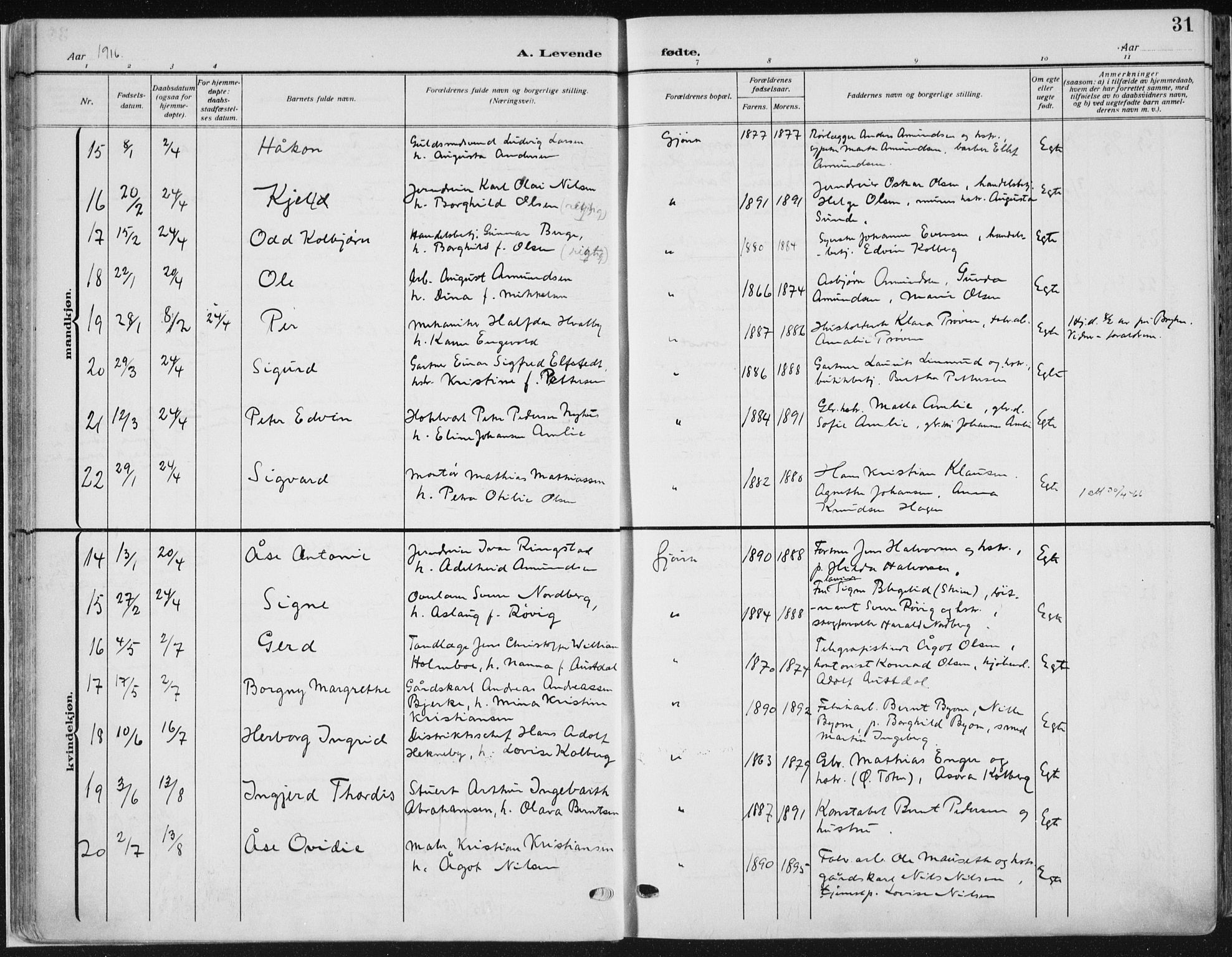 Vardal prestekontor, AV/SAH-PREST-100/H/Ha/Haa/L0014: Parish register (official) no. 14, 1912-1922, p. 31