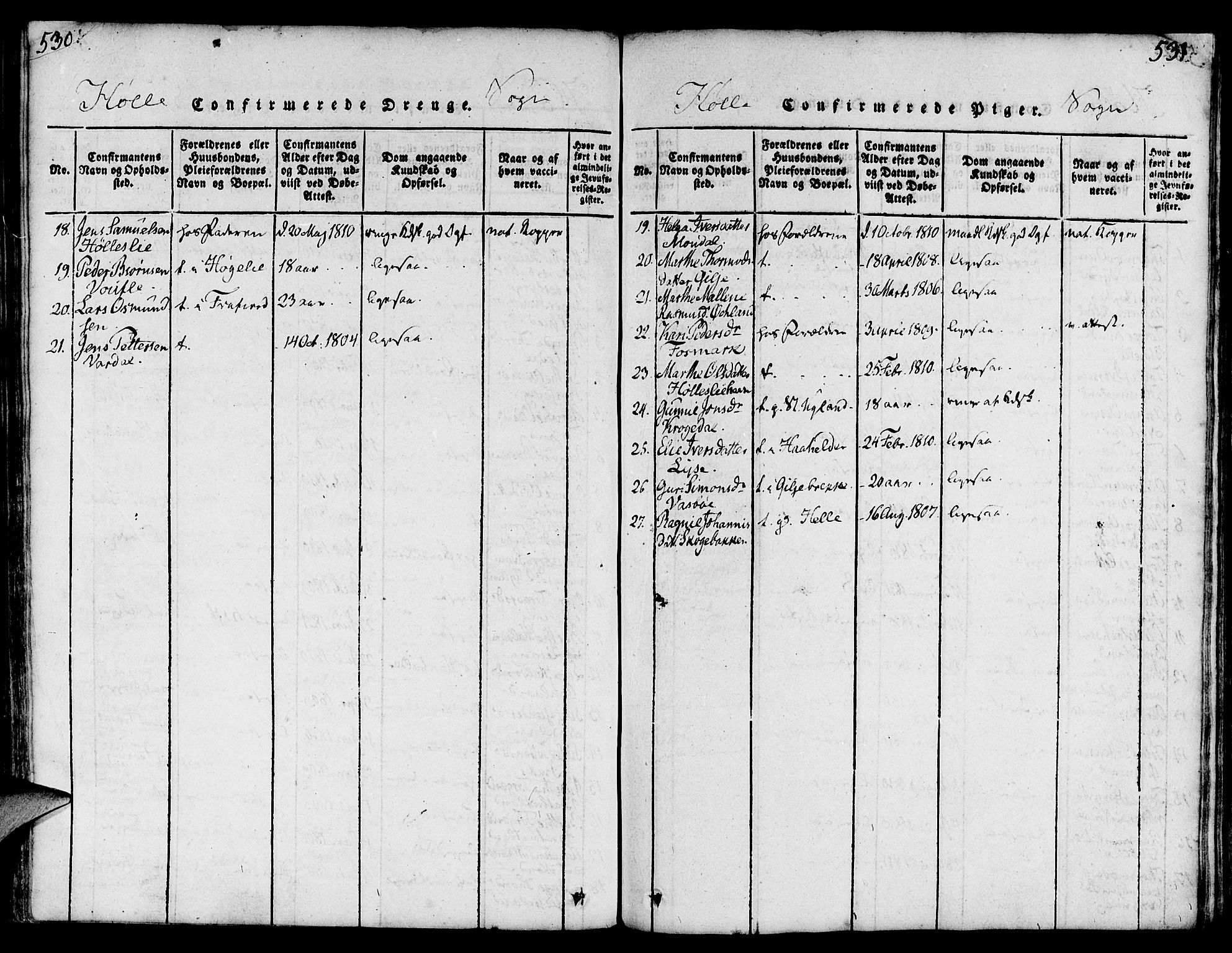 Strand sokneprestkontor, AV/SAST-A-101828/H/Ha/Haa/L0004: Parish register (official) no. A 4 /2, 1816-1833, p. 530-531