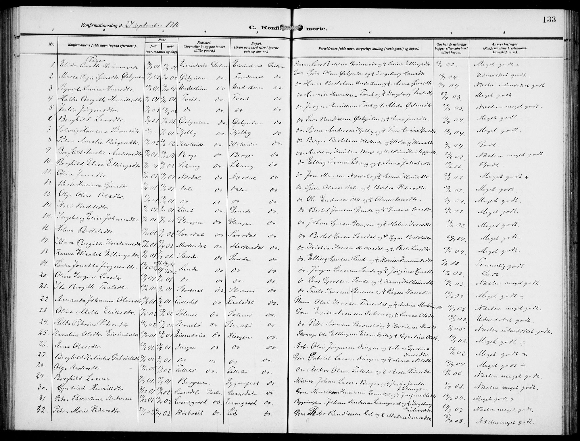 Gulen sokneprestembete, AV/SAB-A-80201/H/Hab/Habb/L0004: Parish register (copy) no. B 4, 1908-1936, p. 133