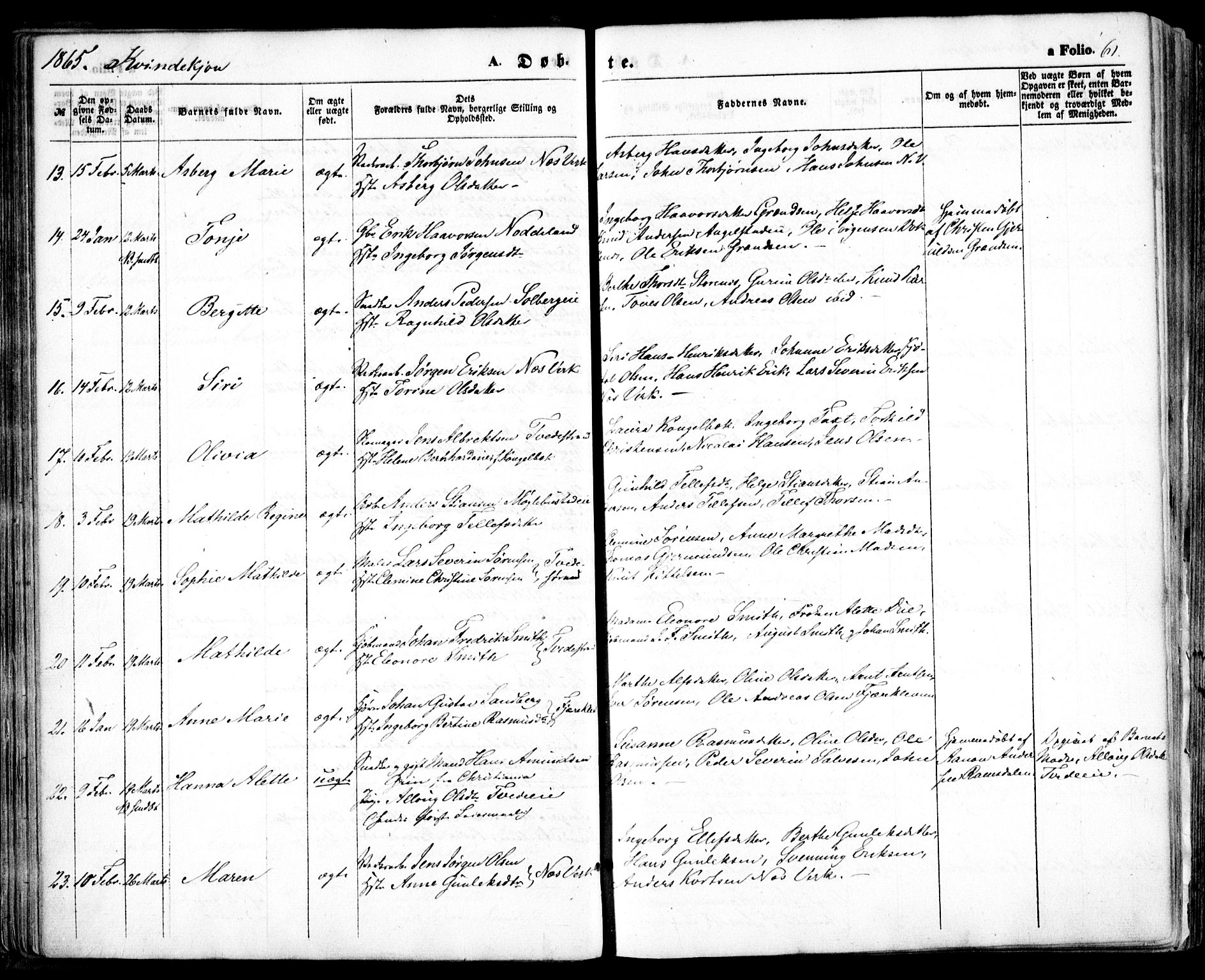 Holt sokneprestkontor, AV/SAK-1111-0021/F/Fa/L0009: Parish register (official) no. A 9, 1861-1871, p. 61