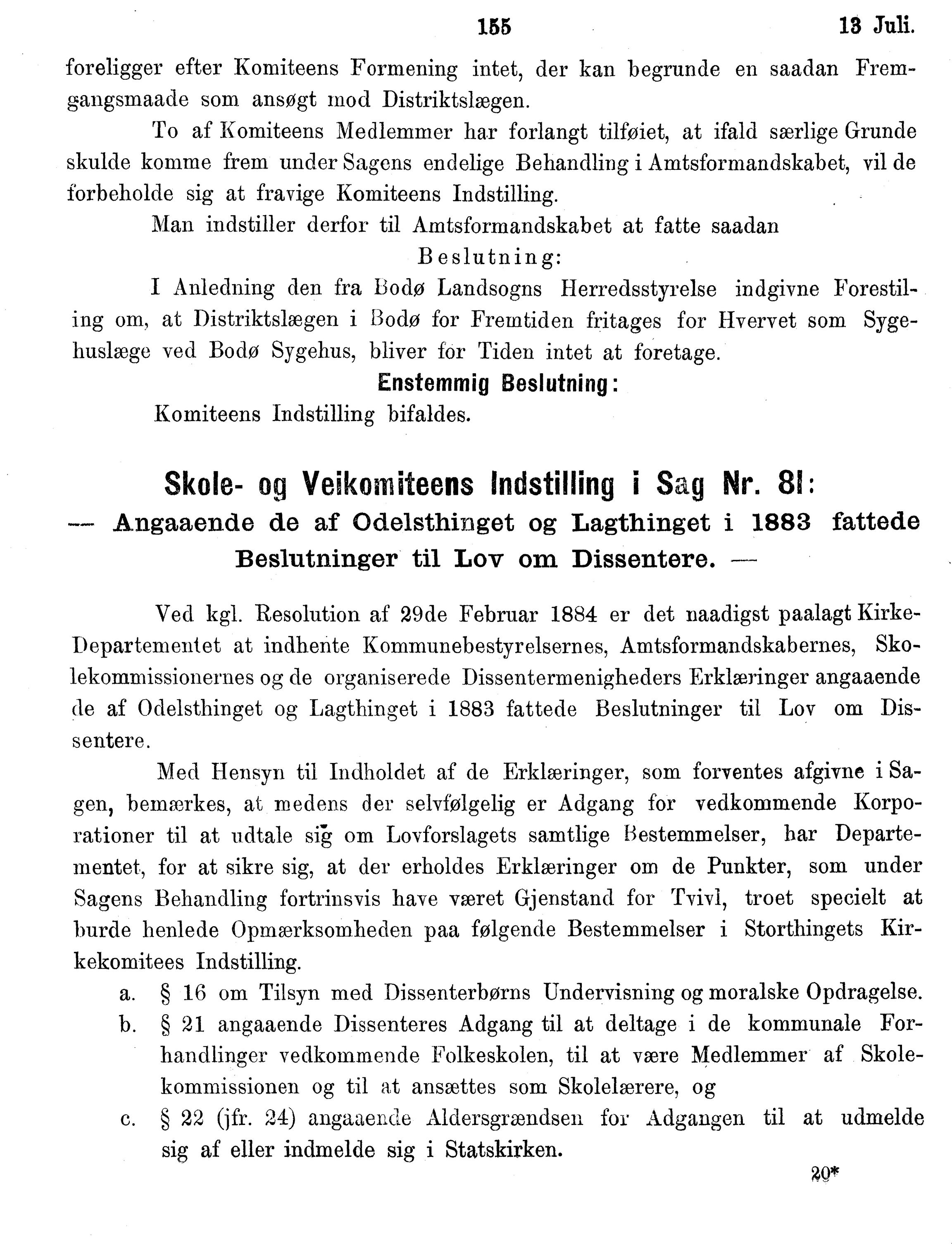 Nordland Fylkeskommune. Fylkestinget, AIN/NFK-17/176/A/Ac/L0014: Fylkestingsforhandlinger 1881-1885, 1881-1885