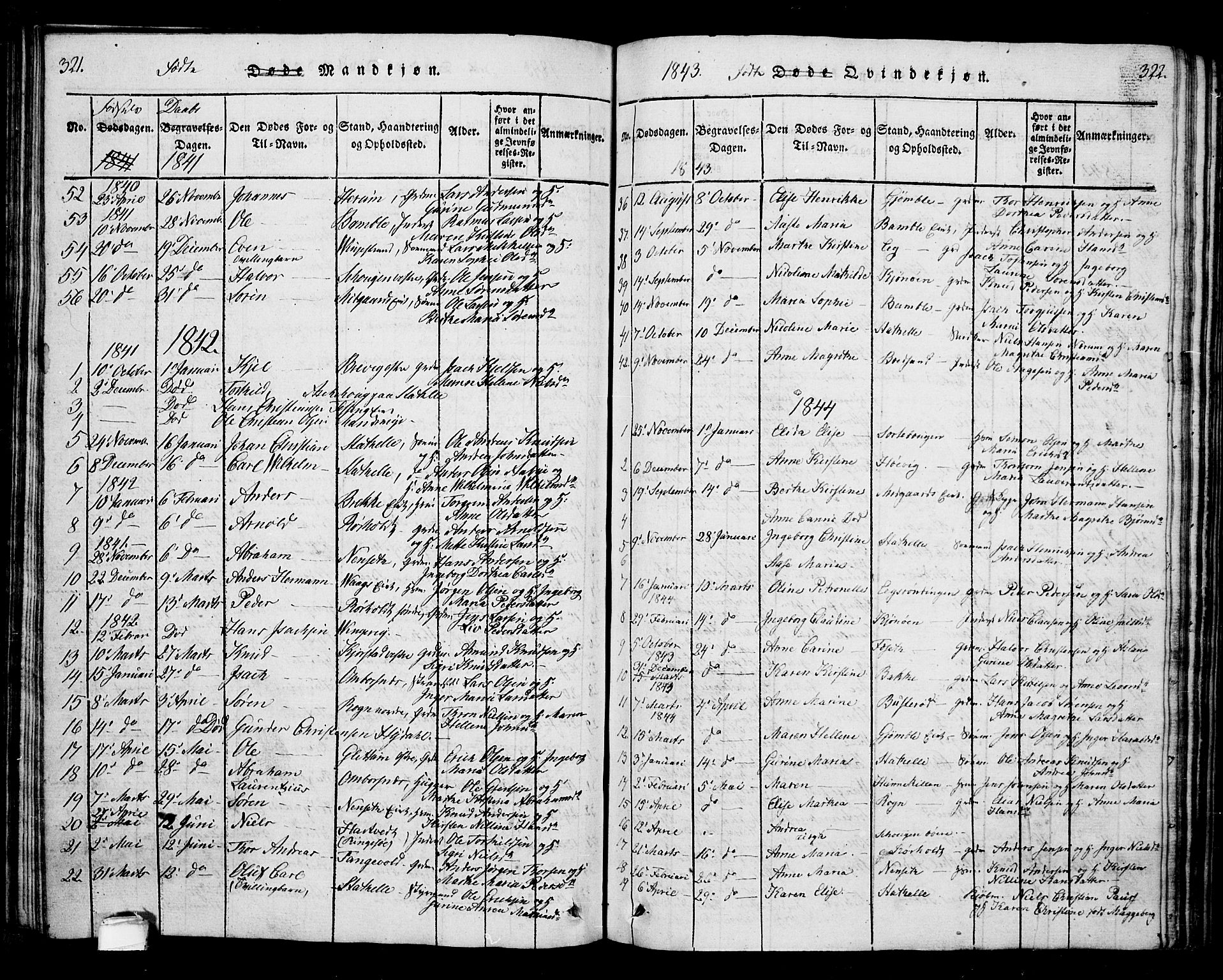 Bamble kirkebøker, SAKO/A-253/G/Ga/L0005: Parish register (copy) no. I 5, 1814-1855, p. 321-322