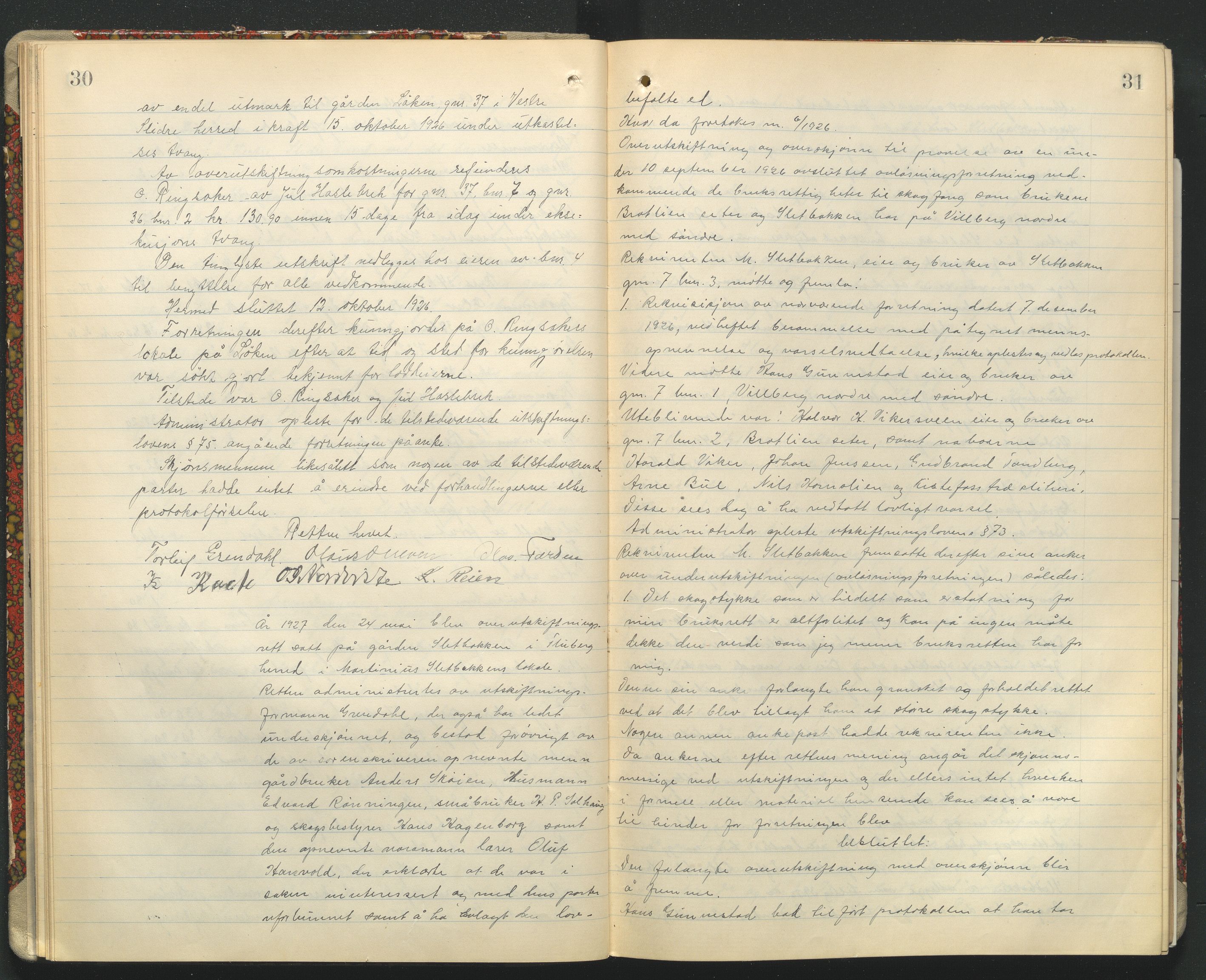 Utskiftningsformannen i Oppland fylke, AV/SAH-JORDSKIFTEO-001/G/Ga/L0008/0002: Rettsbøker / Rettsbok - protokoll nr. 16, 1926-1957, p. 30-31