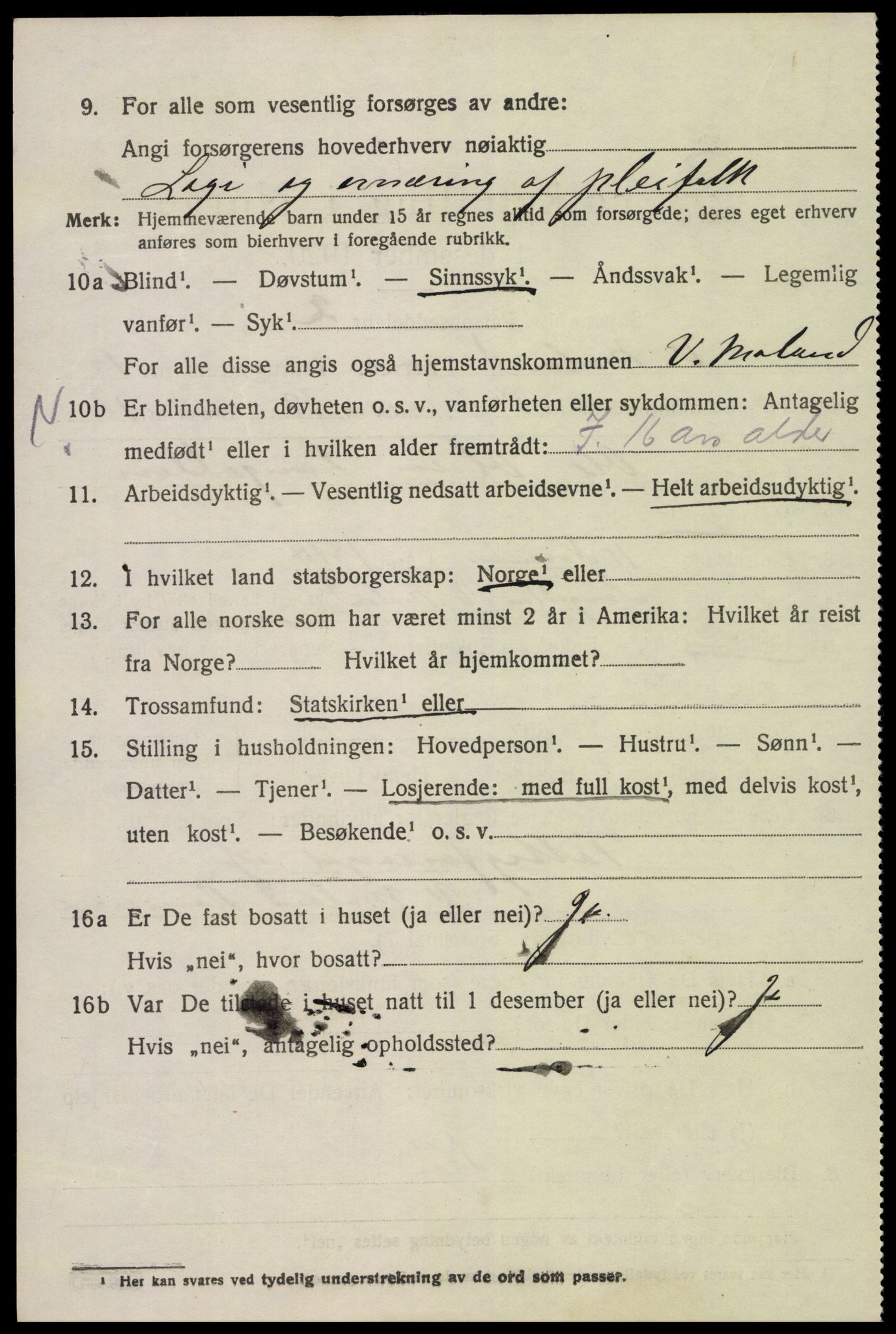 SAK, 1920 census for Vestre Moland, 1920, p. 1404
