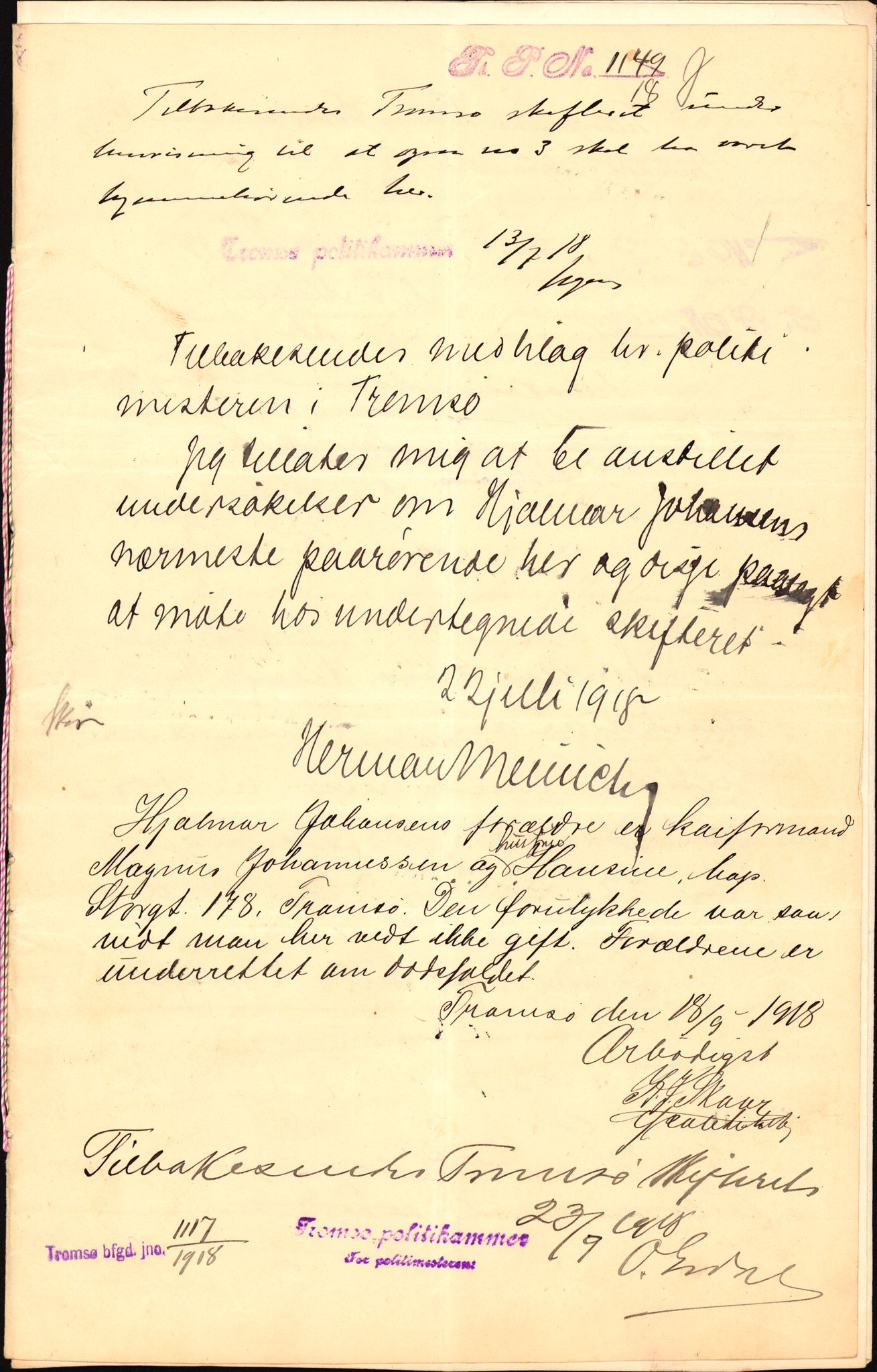 Handelsdepartementet, Sjøfartsavdelingen, 1. sjømannskontor, RA/S-1405/D/Dm/L0010: Forliste skip Lar - Min, 1906-1920, p. 454