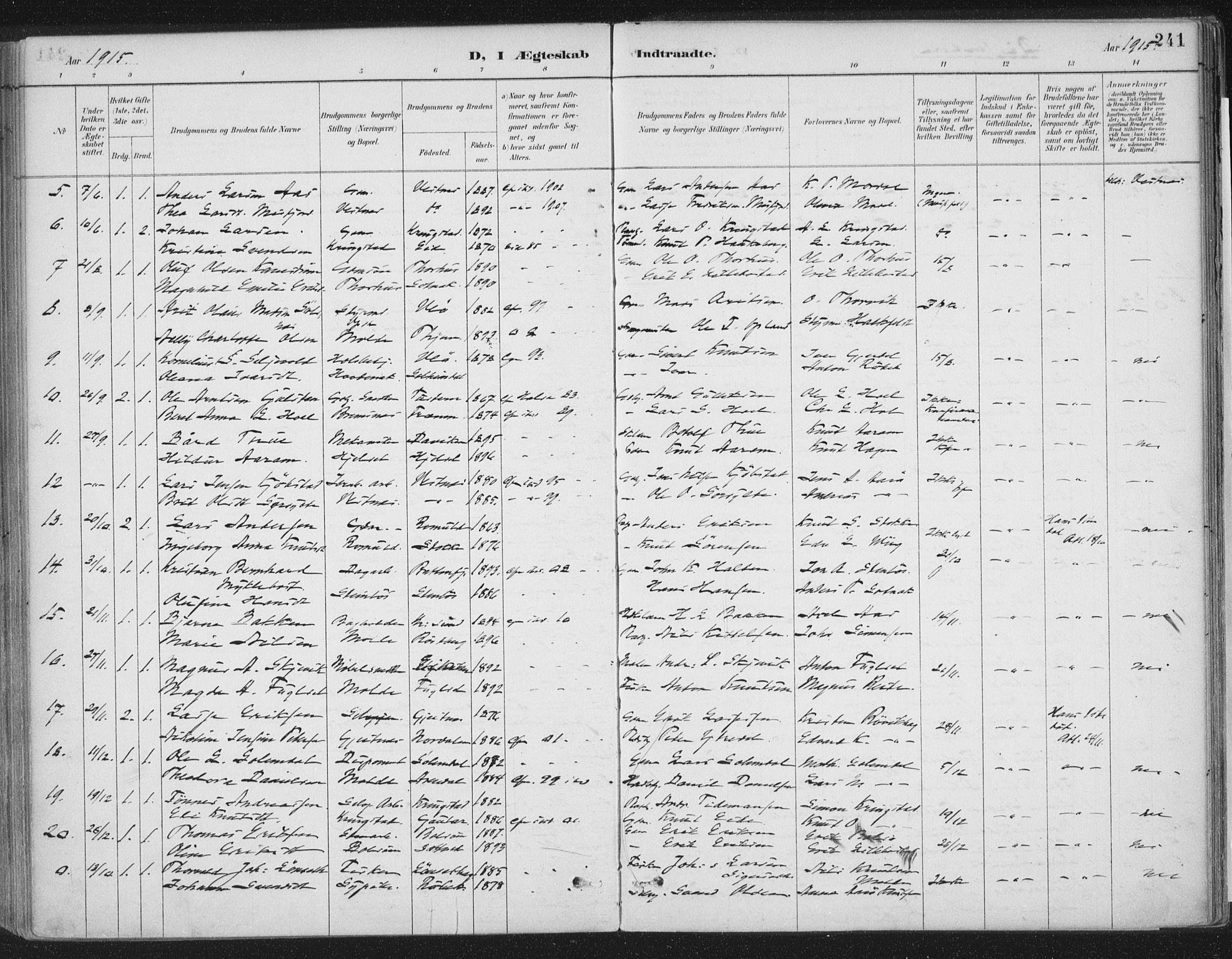 Ministerialprotokoller, klokkerbøker og fødselsregistre - Møre og Romsdal, AV/SAT-A-1454/555/L0658: Parish register (official) no. 555A09, 1887-1917, p. 241