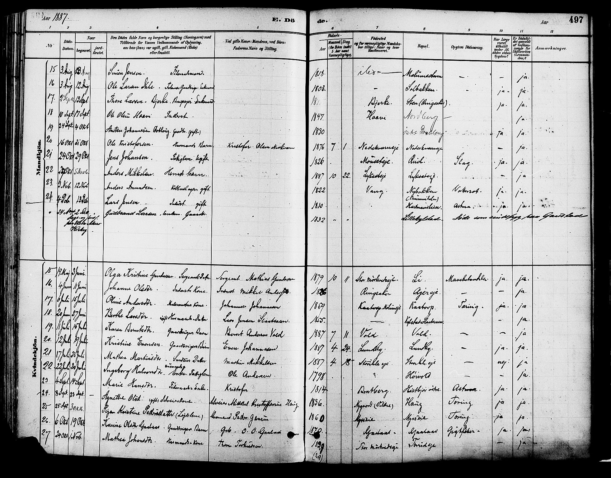 Vang prestekontor, Hedmark, AV/SAH-PREST-008/H/Ha/Haa/L0018B: Parish register (official) no. 18B, 1880-1906, p. 497