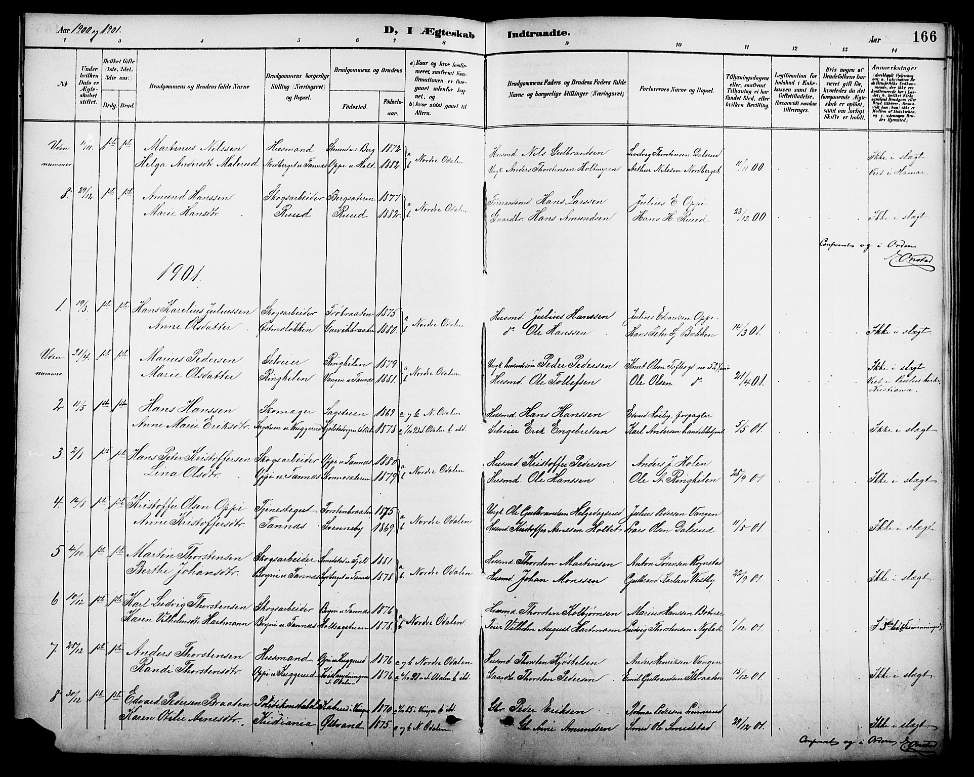 Nord-Odal prestekontor, SAH/PREST-032/H/Ha/Hab/L0002: Parish register (copy) no. 2, 1895-1921, p. 166