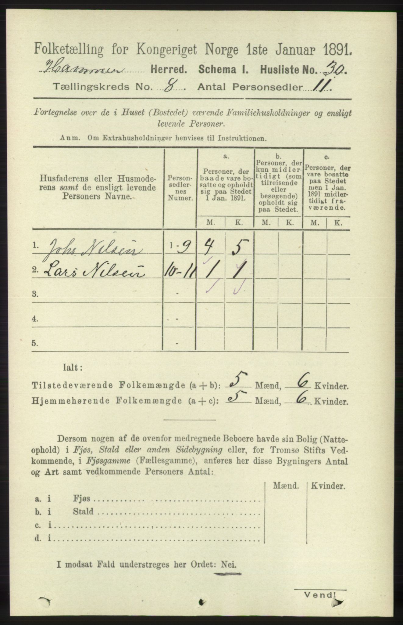 RA, 1891 census for 1254 Hamre, 1891, p. 1993