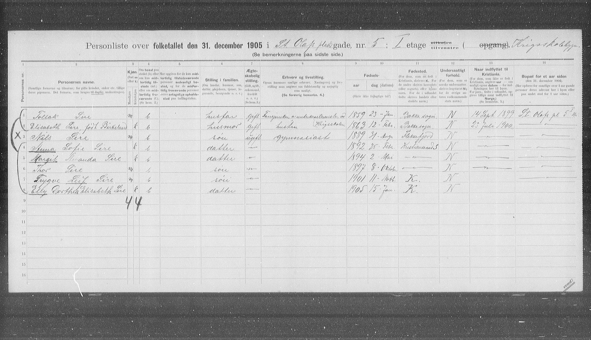 OBA, Municipal Census 1905 for Kristiania, 1905, p. 53483