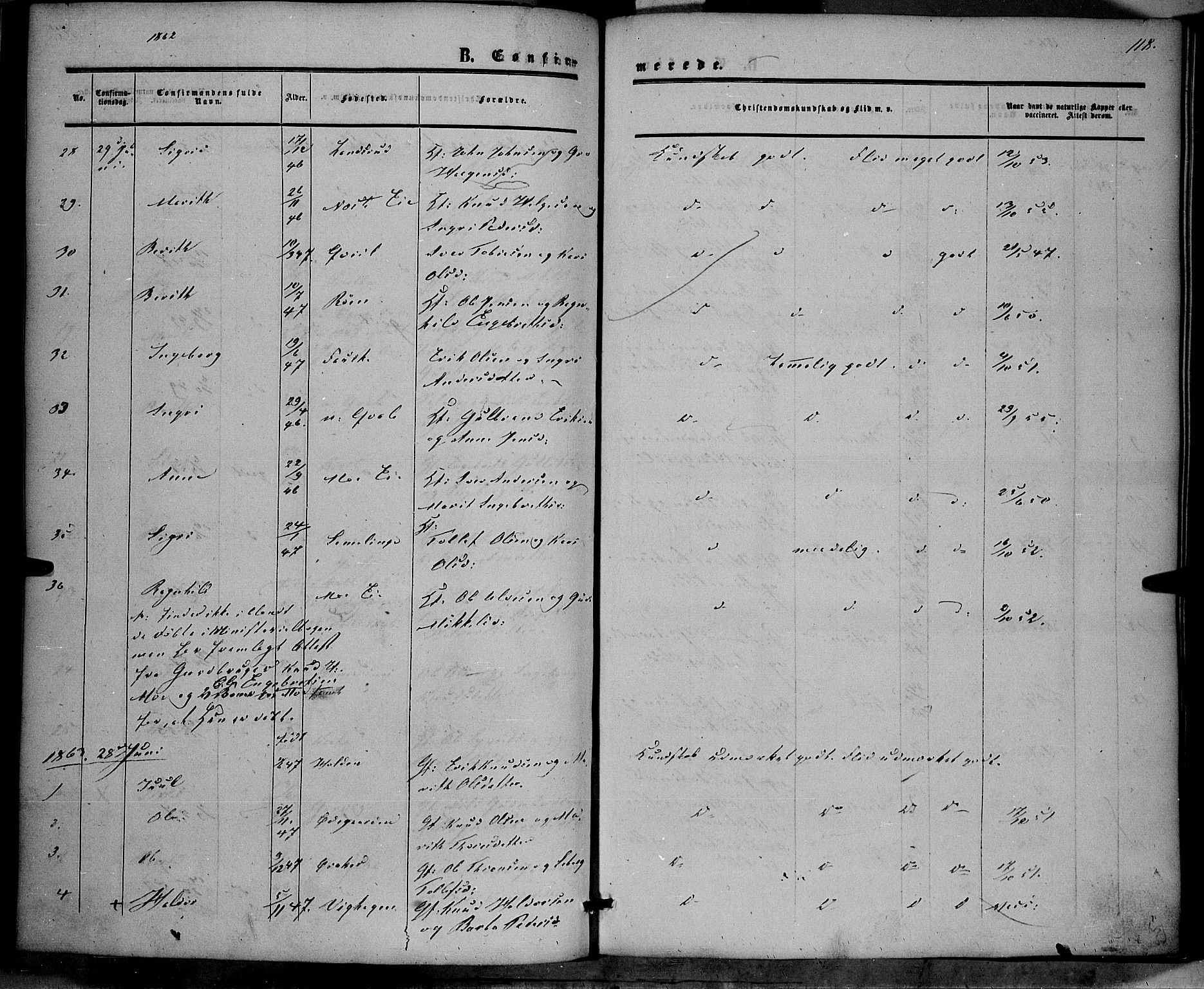 Vestre Slidre prestekontor, SAH/PREST-136/H/Ha/Haa/L0002: Parish register (official) no. 2, 1856-1864, p. 118