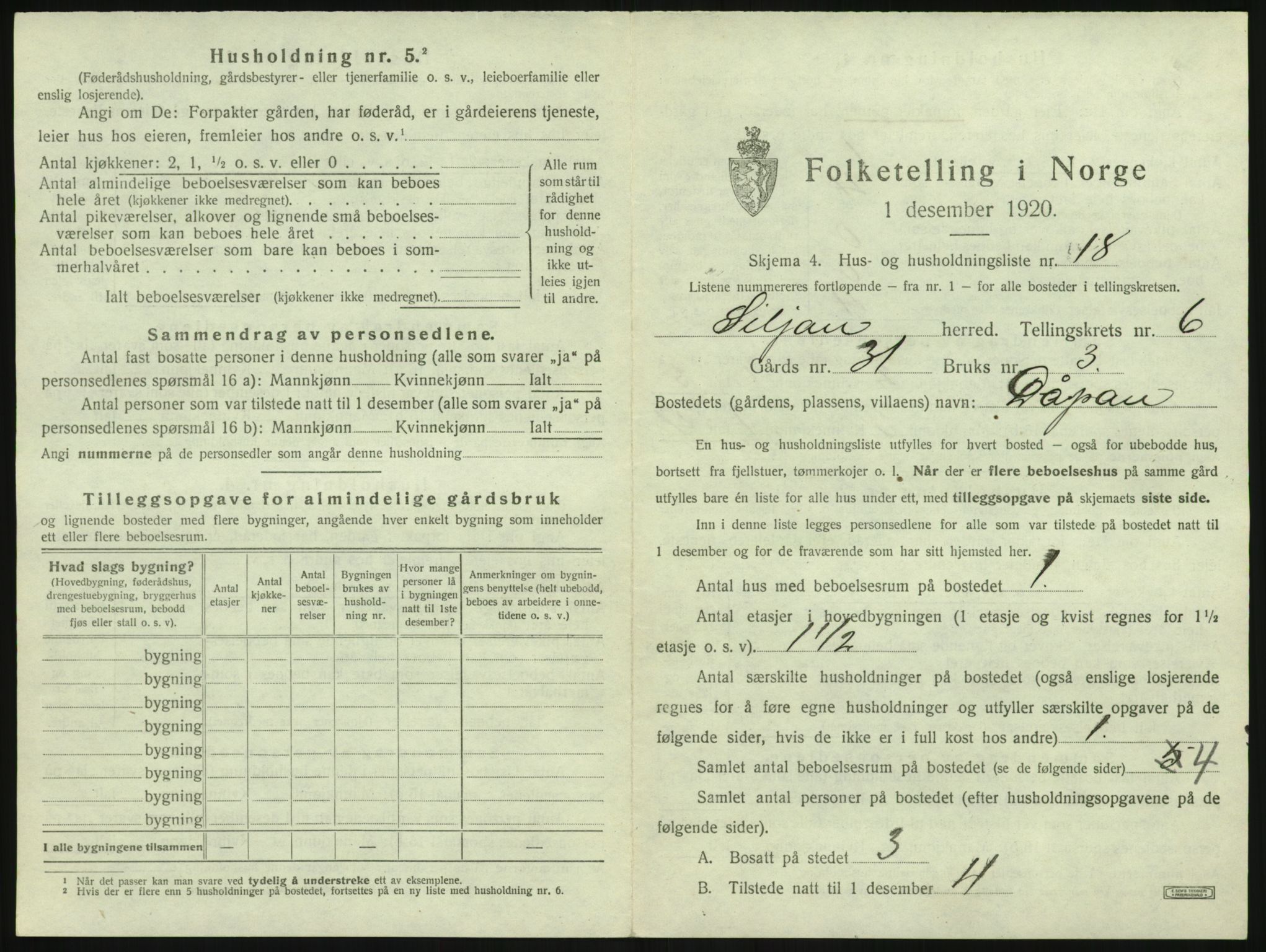 SAKO, 1920 census for Siljan, 1920, p. 427