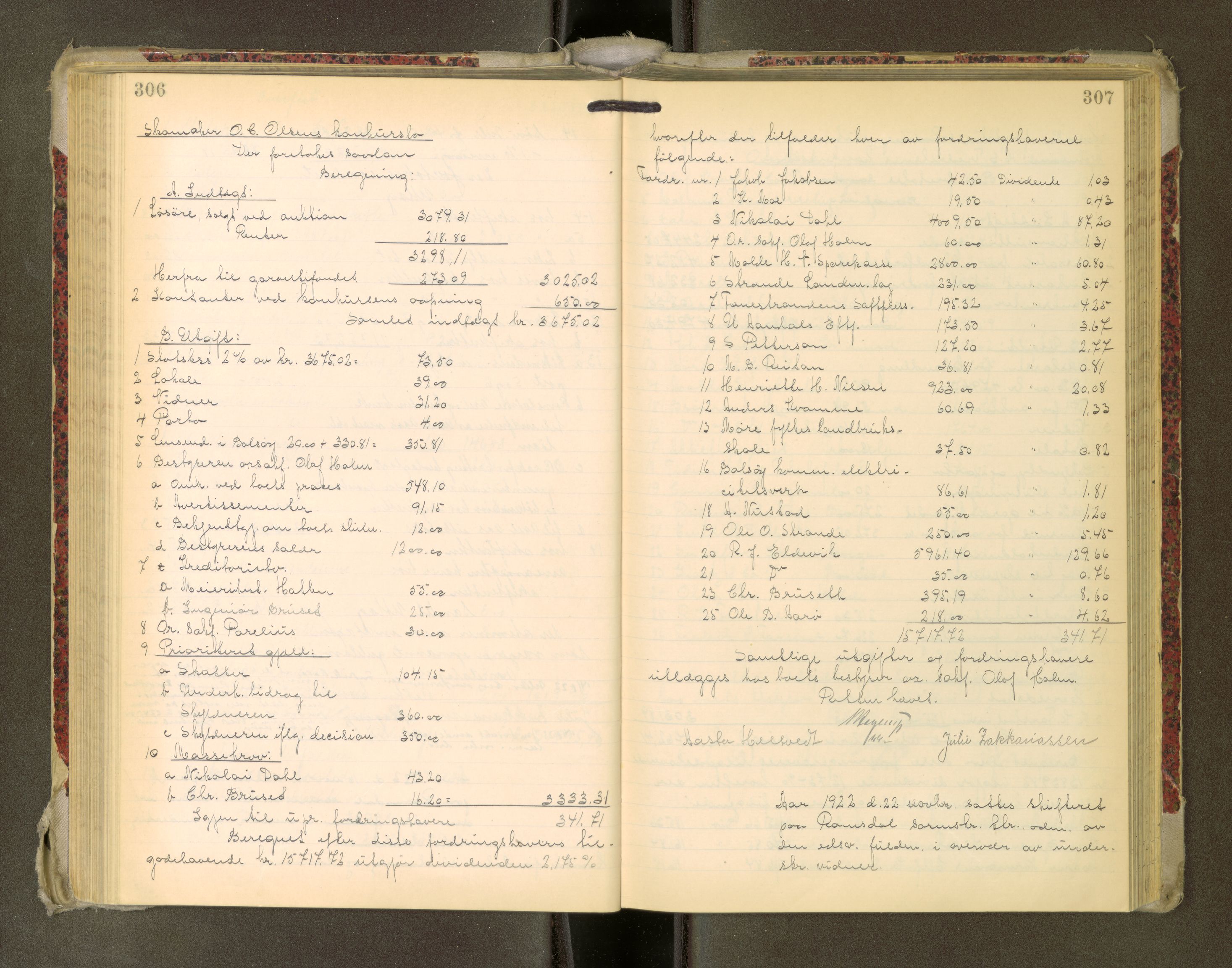 Romsdal sorenskriveri, AV/SAT-A-4149/1/3/3A/L0022: Skifteutlodnings Protokoll, 1920-1924, p. 306-307