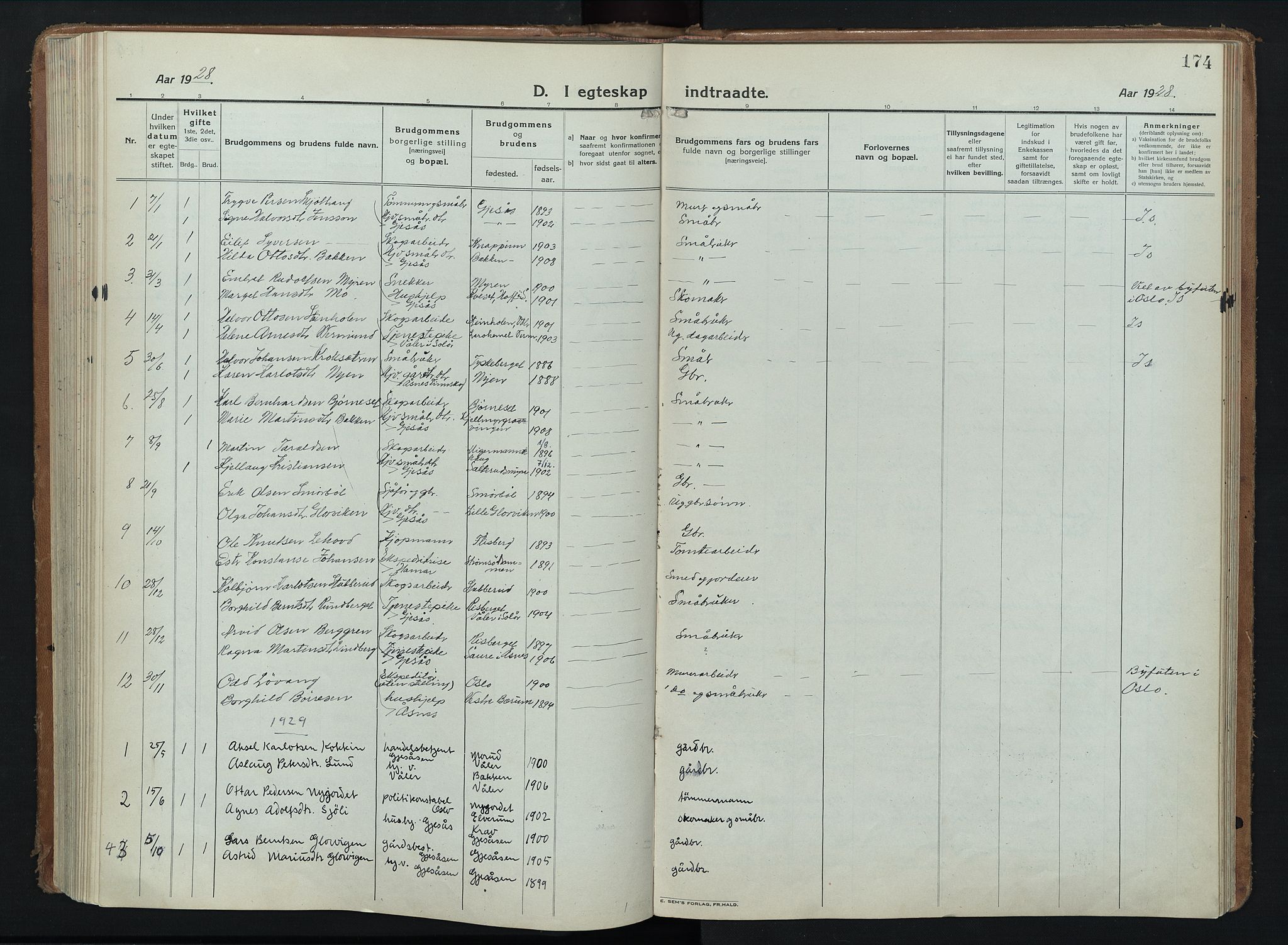 Åsnes prestekontor, AV/SAH-PREST-042/H/Ha/Hab/L0012: Parish register (copy) no. 12, 1921-1942, p. 174