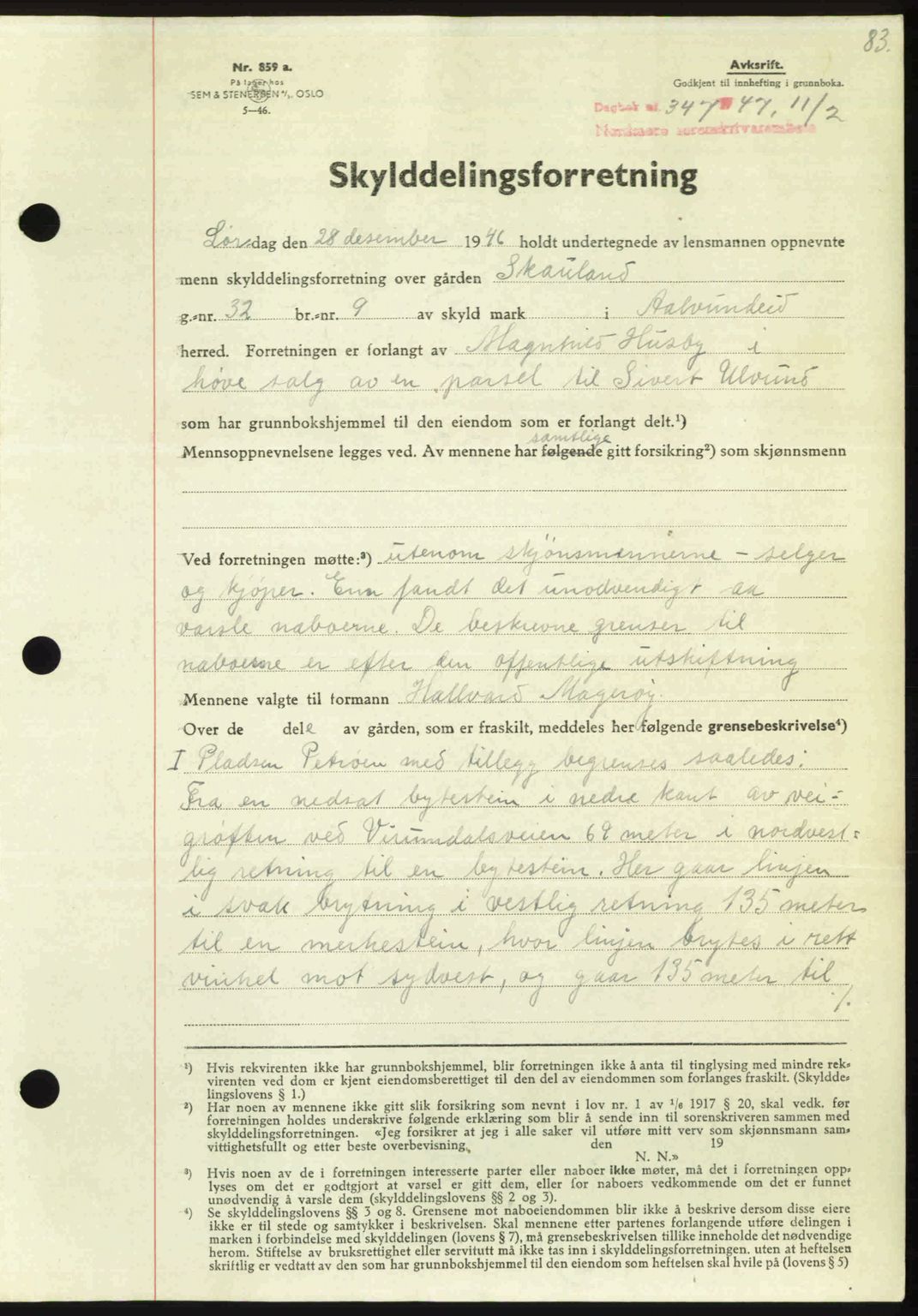 Nordmøre sorenskriveri, AV/SAT-A-4132/1/2/2Ca: Mortgage book no. A104, 1947-1947, Diary no: : 347/1947