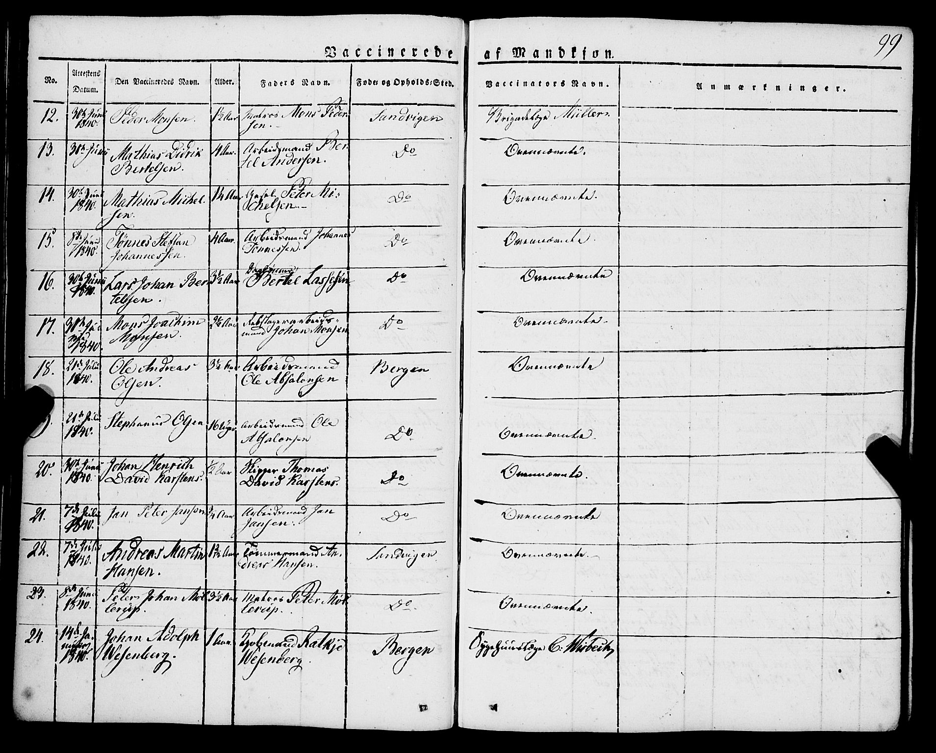 Korskirken sokneprestembete, AV/SAB-A-76101/H/Haa/L0050: Parish register (official) no. F 1, 1821-1869, p. 99