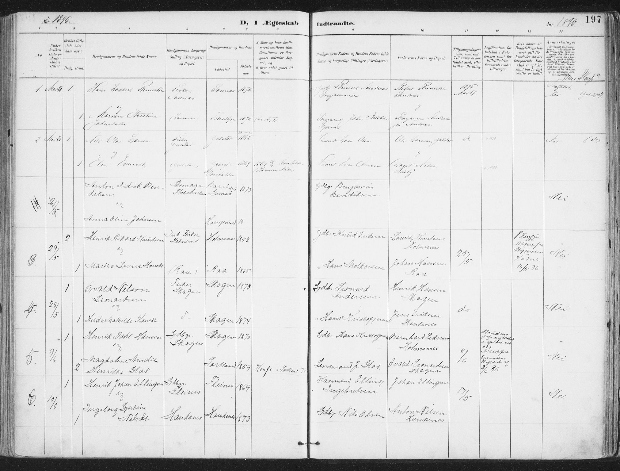 Ministerialprotokoller, klokkerbøker og fødselsregistre - Nordland, SAT/A-1459/888/L1246: Parish register (official) no. 888A12, 1891-1903, p. 197